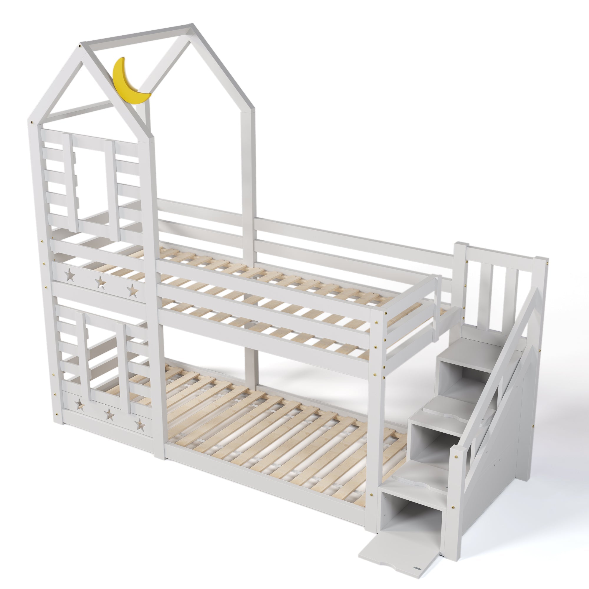 Logidon kinderbed boomhut hoogslaper 90x200 wit met valbeveiliging