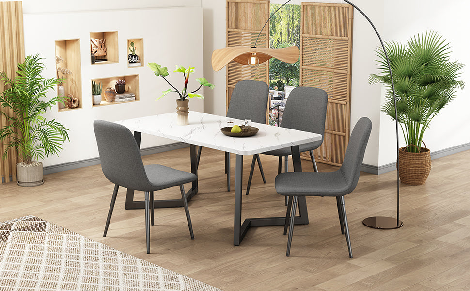 Logidon eetgroep 5-delige moderne gedekte tafel marmeren tafel grijze stoelen