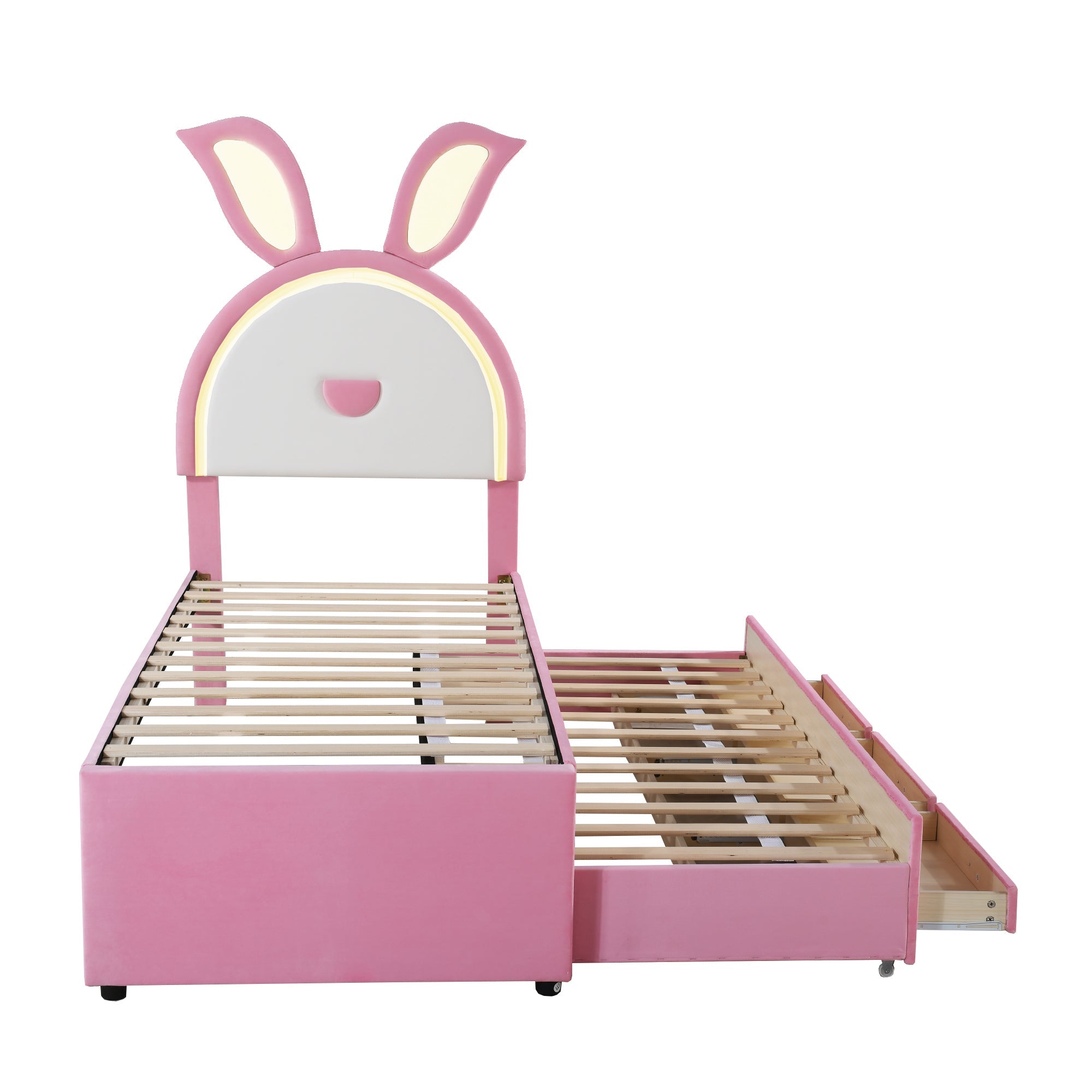 Logidon kinderbed gestoffeerd bed 90 x 200 cm roze fluwelen stoffen slaapbank