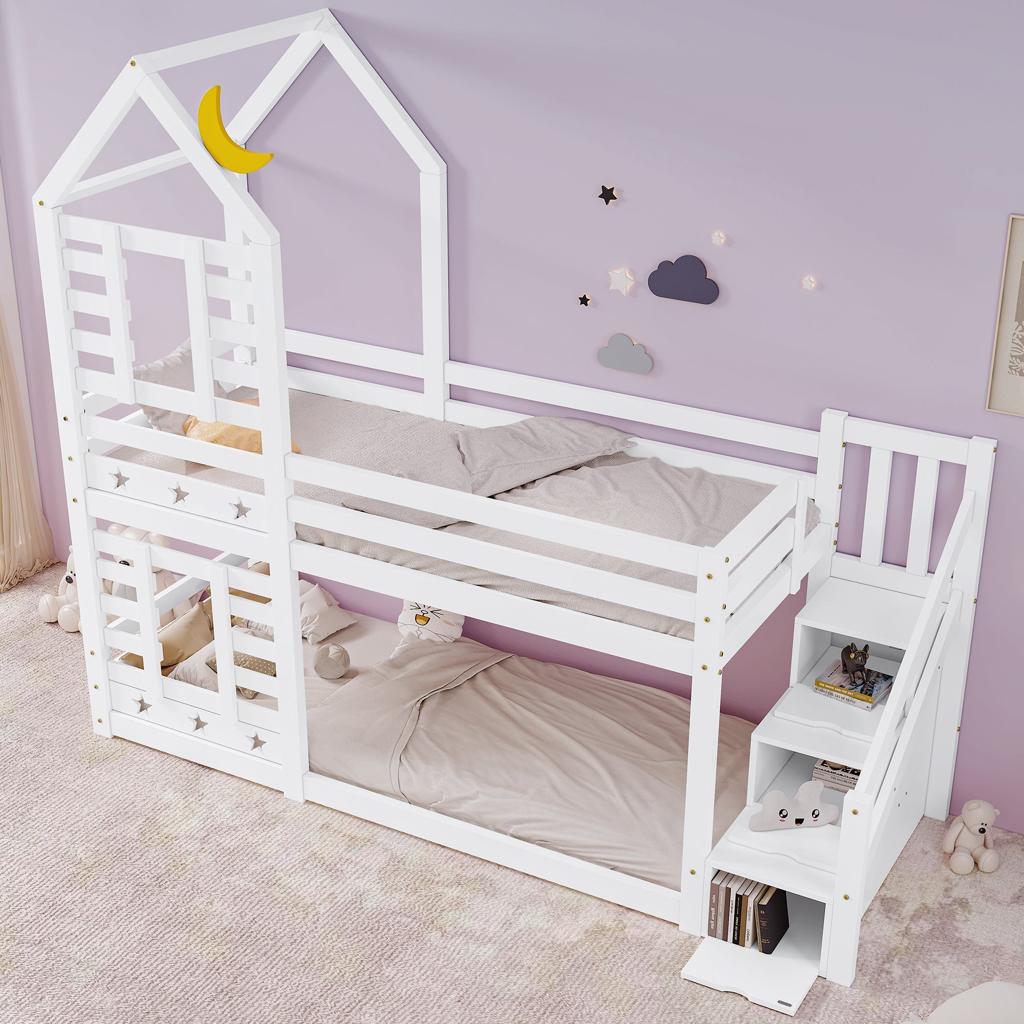 Logidon kinderbed boomhut hoogslaper 90x200 wit met valbeveiliging
