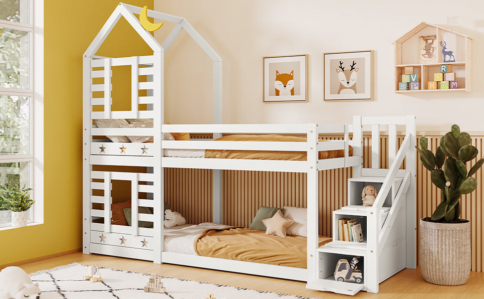 Logidon kinderbed boomhut hoogslaper 90x200 wit met valbeveiliging