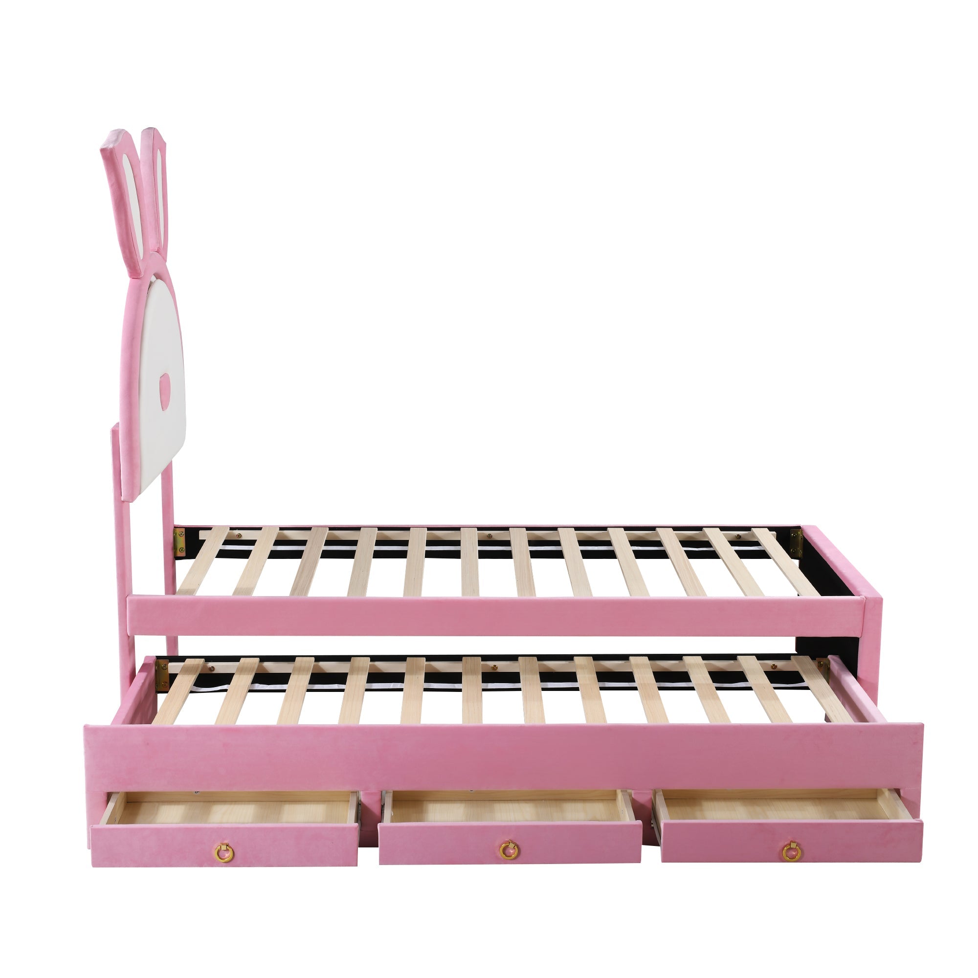 Logidon kinderbed gestoffeerd bed 90 x 200 cm roze fluwelen stoffen slaapbank
