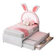 Logidon kinderbed 90x200 beige gestoffeerd bed slaapbank uitschuifbaar bed