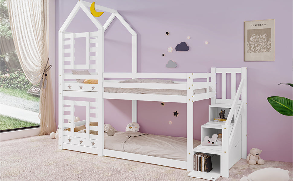 Logidon kinderbed boomhut hoogslaper 90x200 wit met valbeveiliging