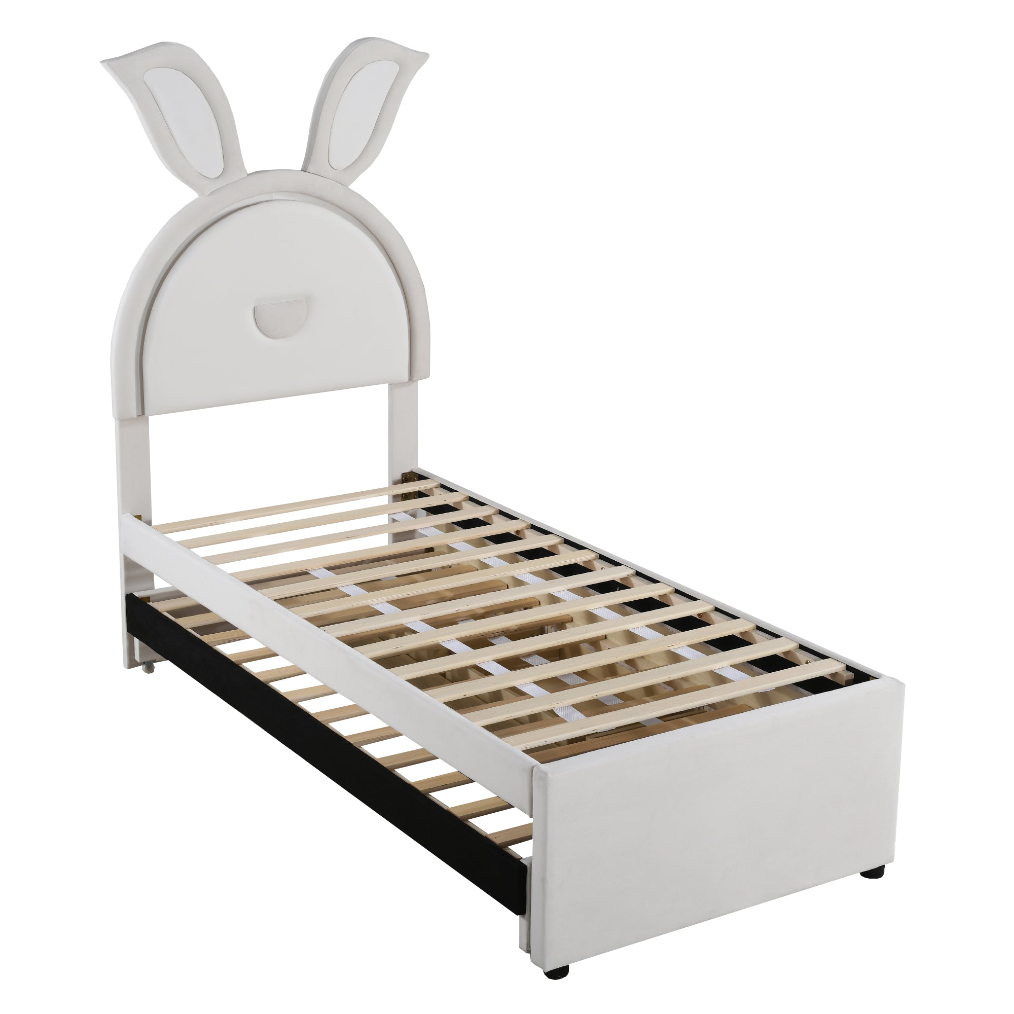 Logidon kinderbed 90x200 beige gestoffeerd bed slaapbank uitschuifbaar bed