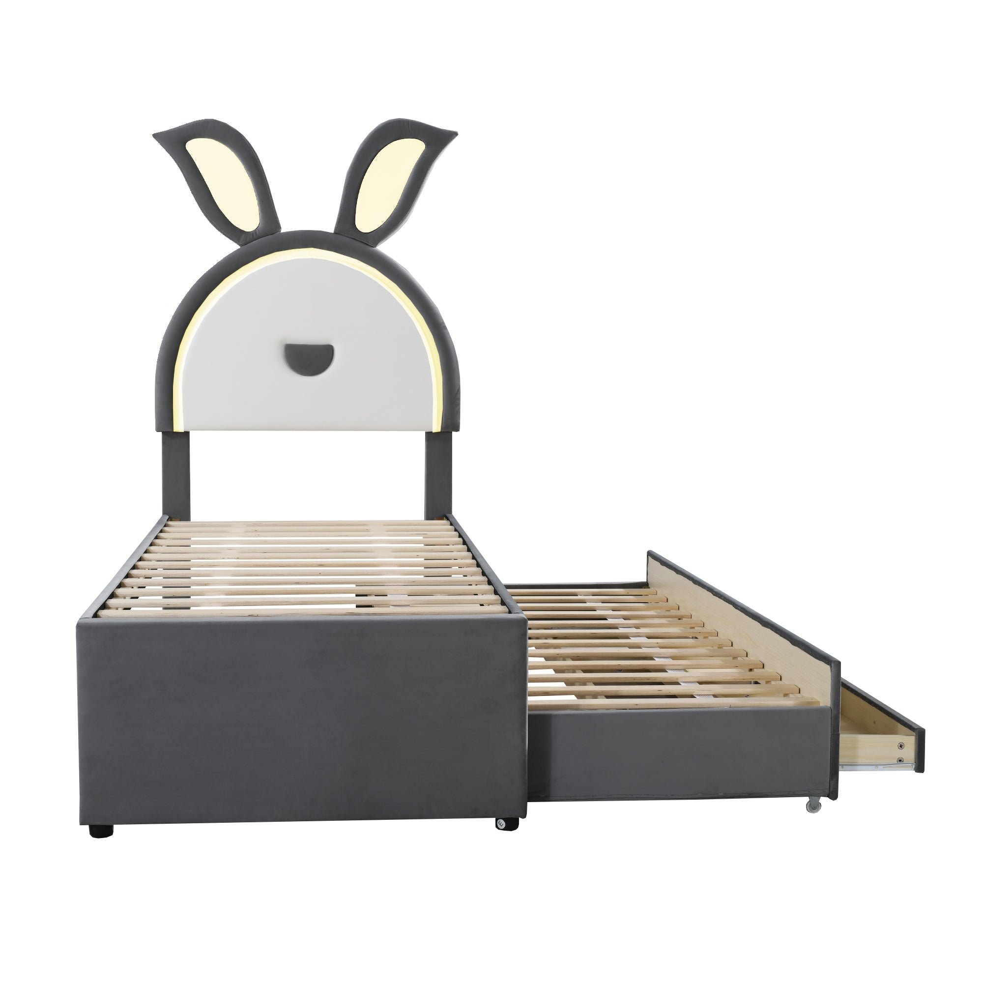 Logidon children's bed 90x200 upholstered bed velvet sofa bed extendable gray
