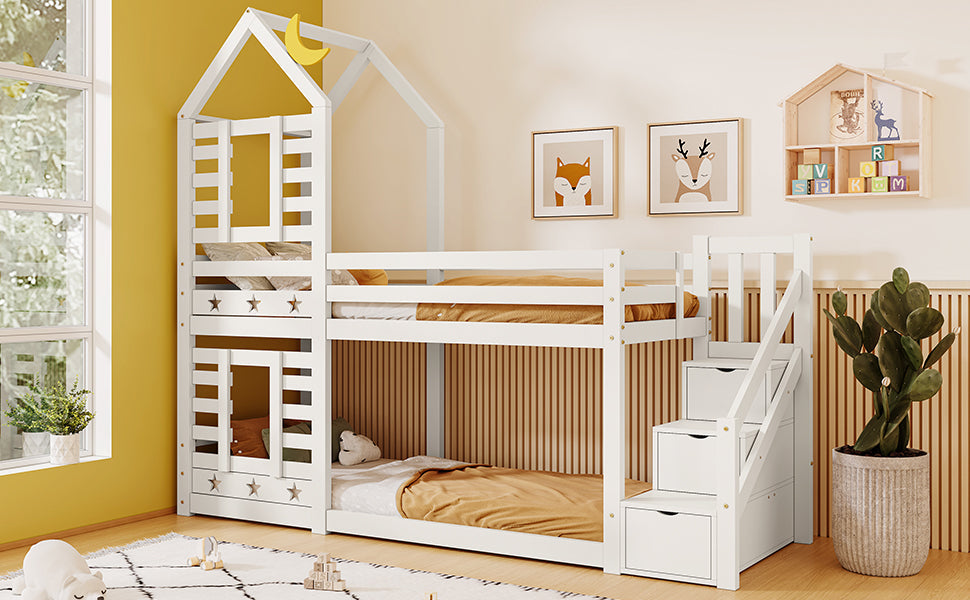 Logidon kinderbed boomhut hoogslaper 90x200 wit met valbeveiliging
