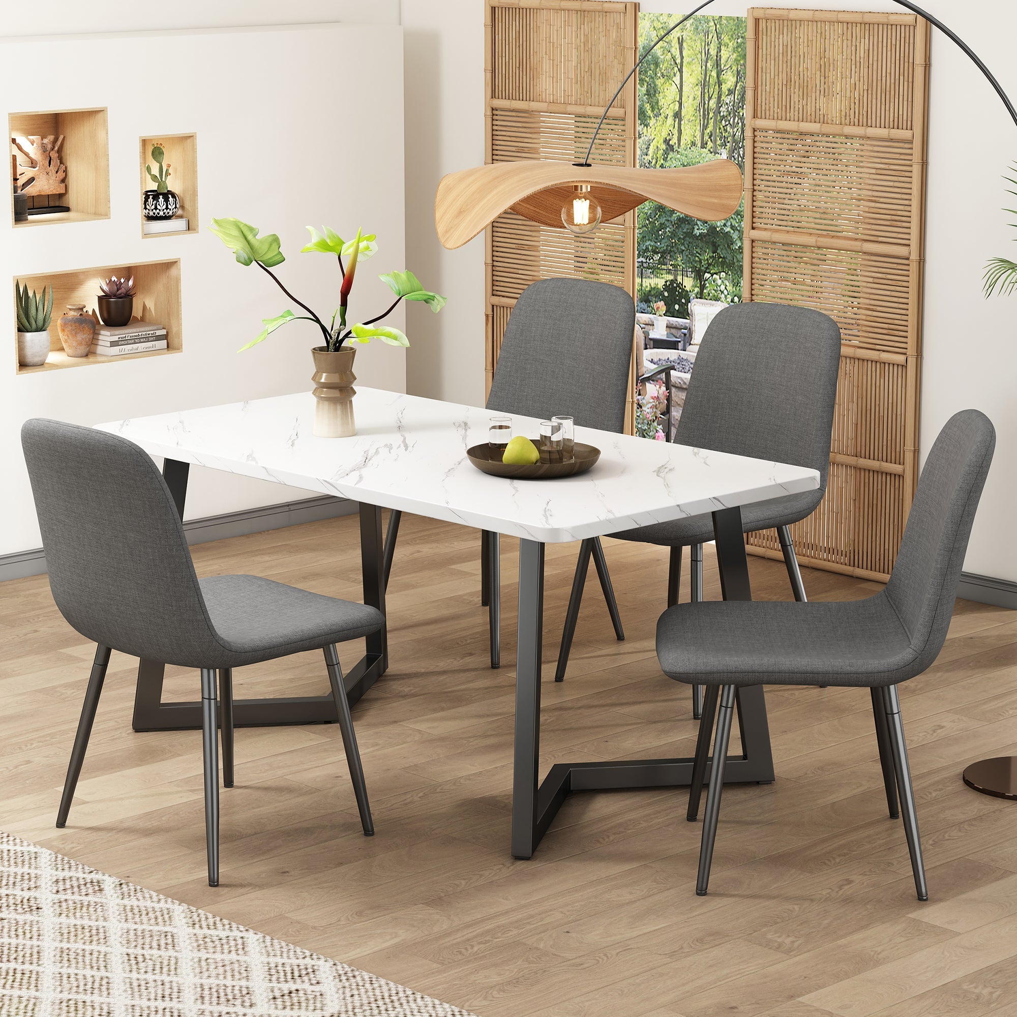 Logidon eetgroep 5-delige moderne gedekte tafel marmeren tafel grijze stoelen