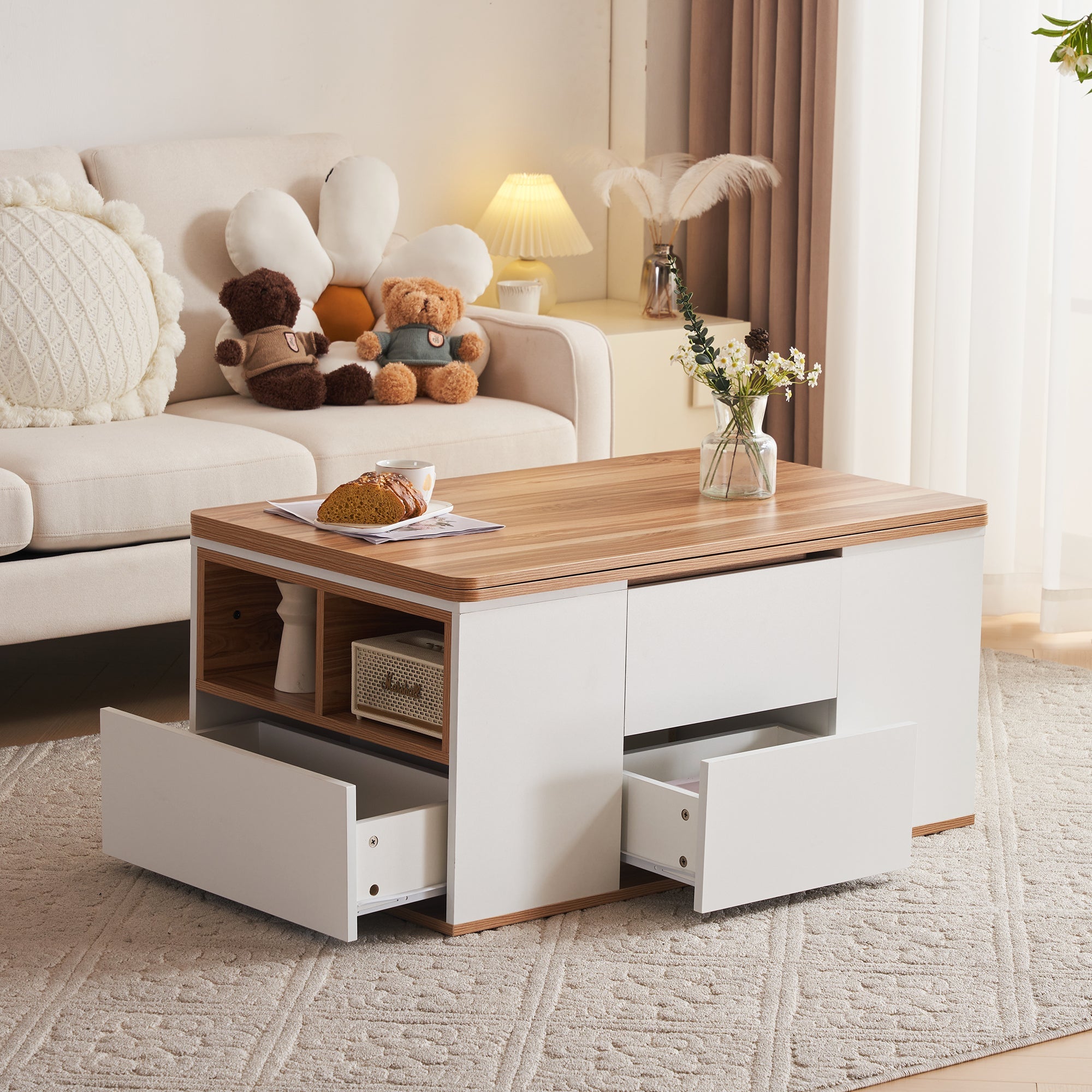 Logidon Liftable Multifunctional Table White Table Top Opens 2 Tables