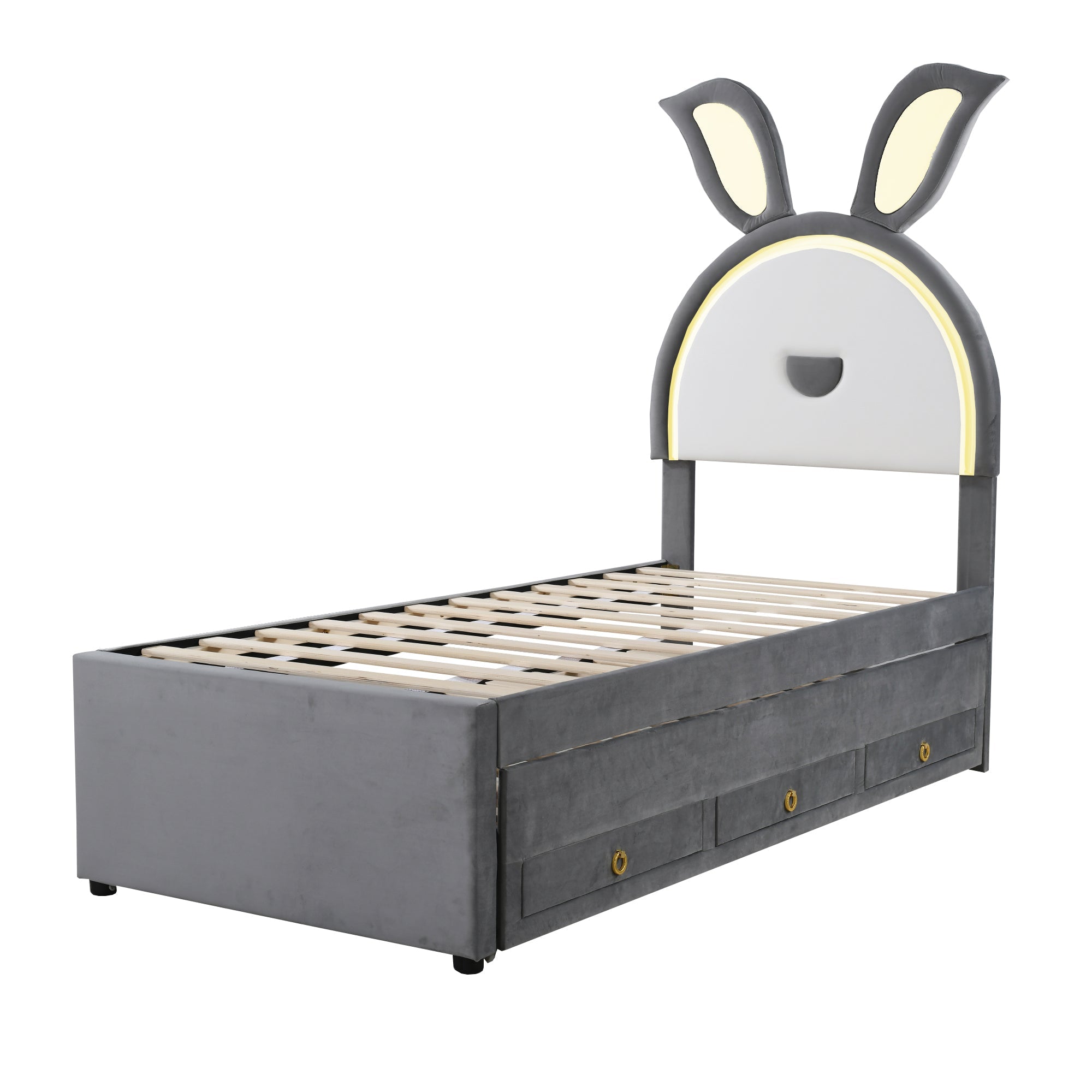 Logidon children's bed 90x200 upholstered bed velvet sofa bed extendable gray