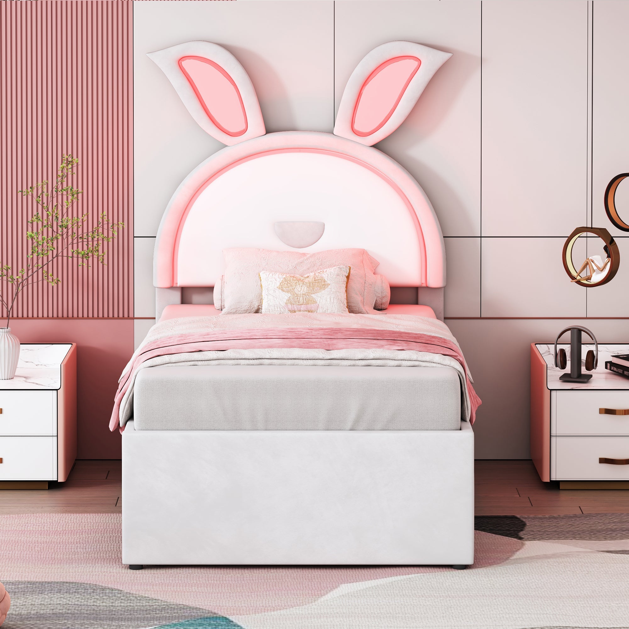 Logidon kinderbed 90x200 beige gestoffeerd bed slaapbank uitschuifbaar bed