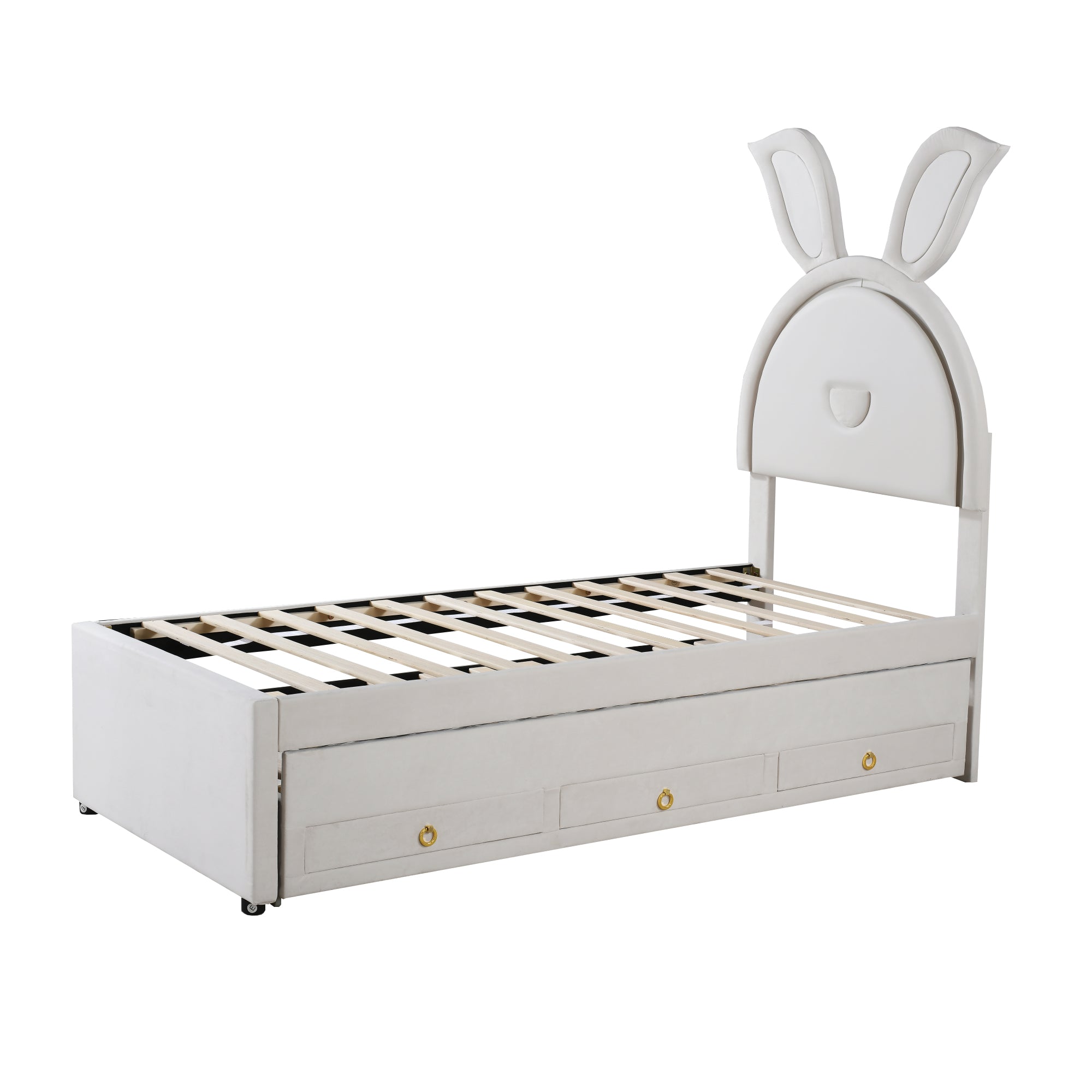 Logidon kinderbed 90x200 beige gestoffeerd bed slaapbank uitschuifbaar bed