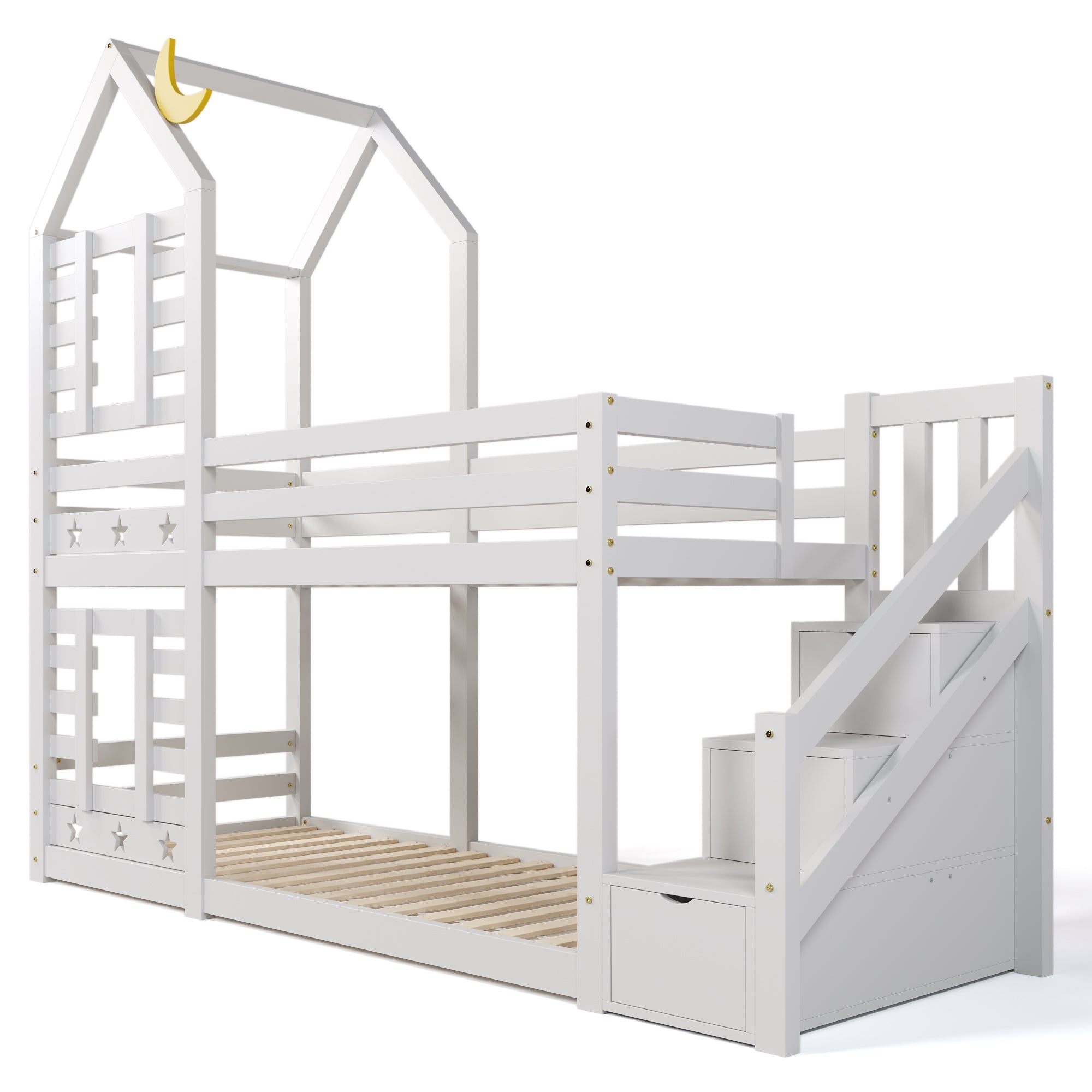 Logidon kinderbed boomhut hoogslaper 90x200 wit met valbeveiliging