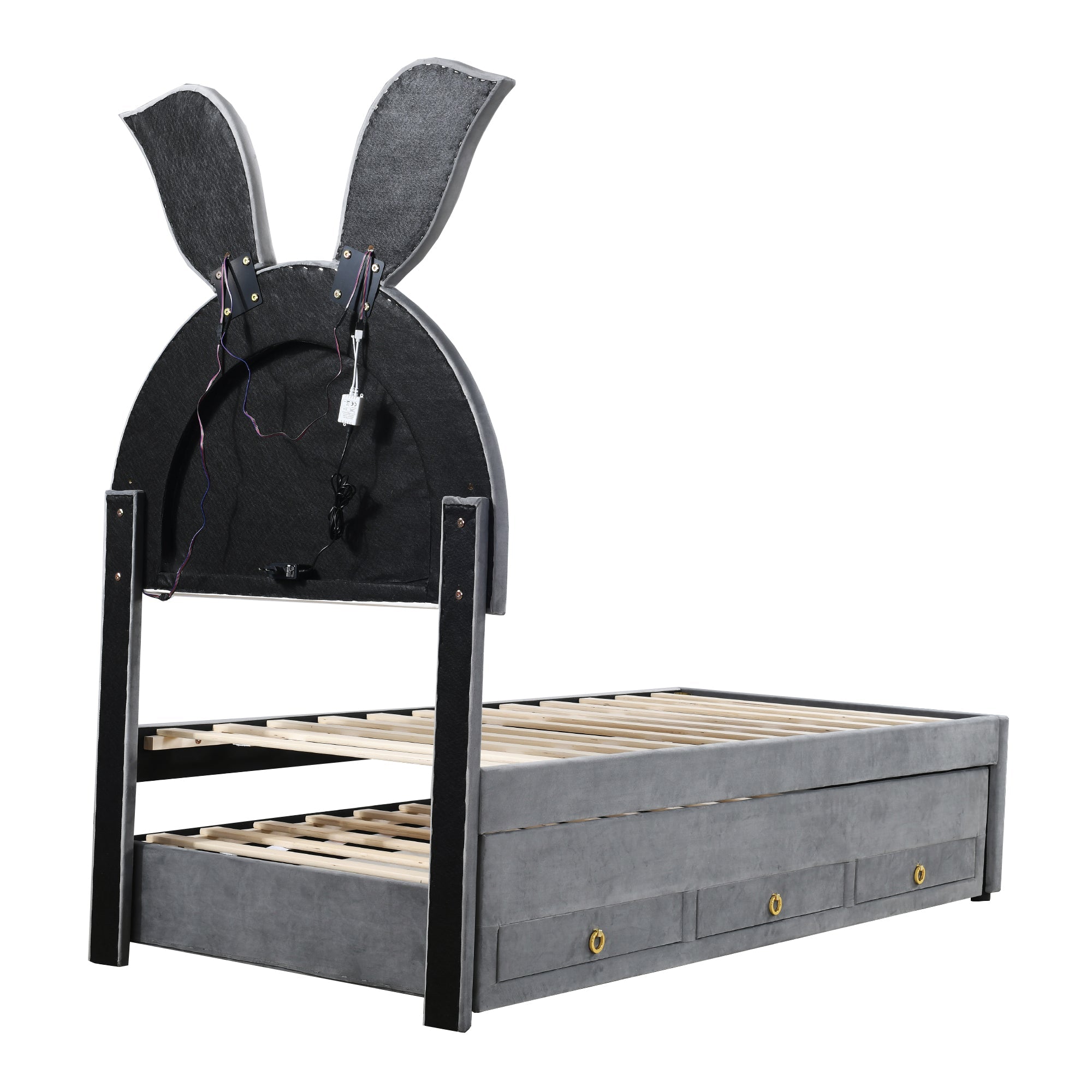 Logidon children's bed 90x200 upholstered bed velvet sofa bed extendable gray