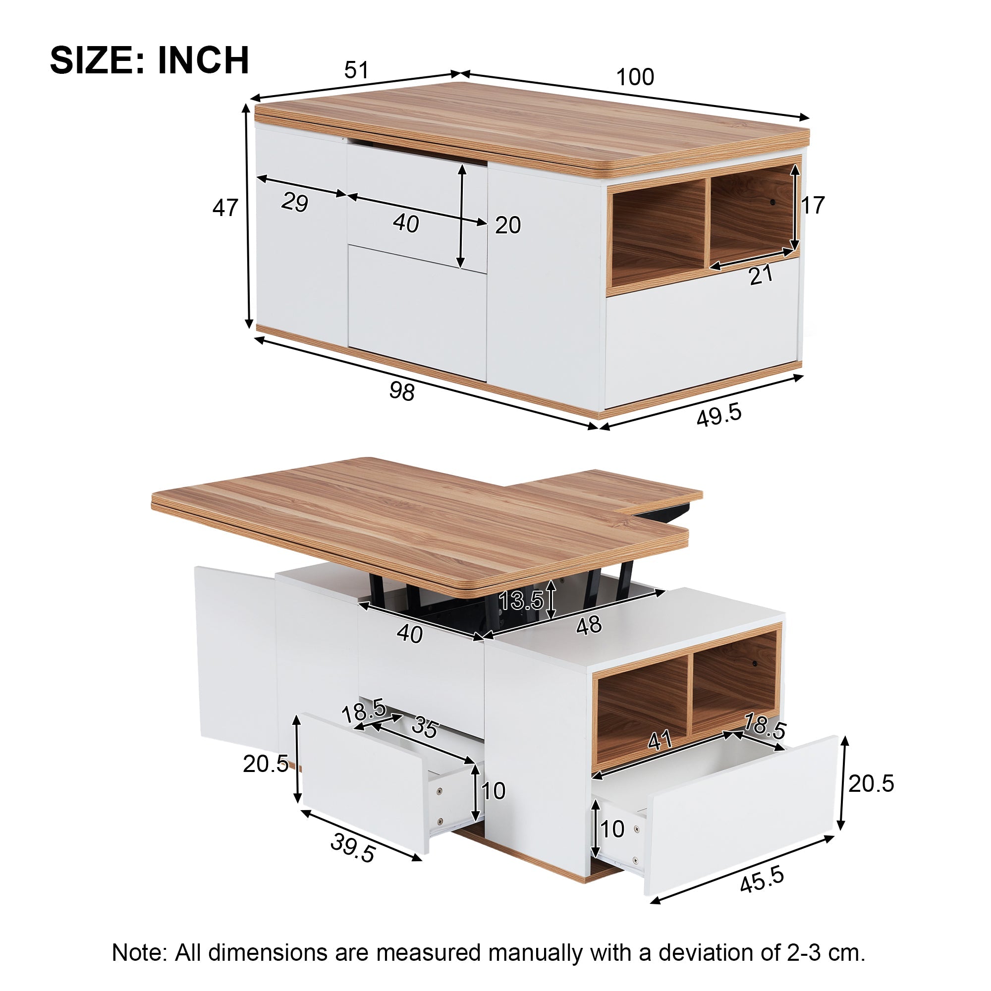 Logidon Liftable Multifunctional Table White Table Top Opens 2 Tables
