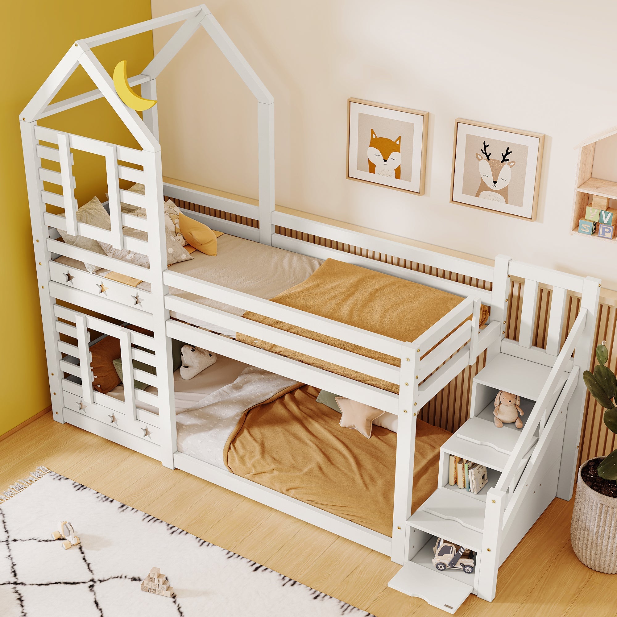Logidon kinderbed boomhut hoogslaper 90x200 wit met valbeveiliging