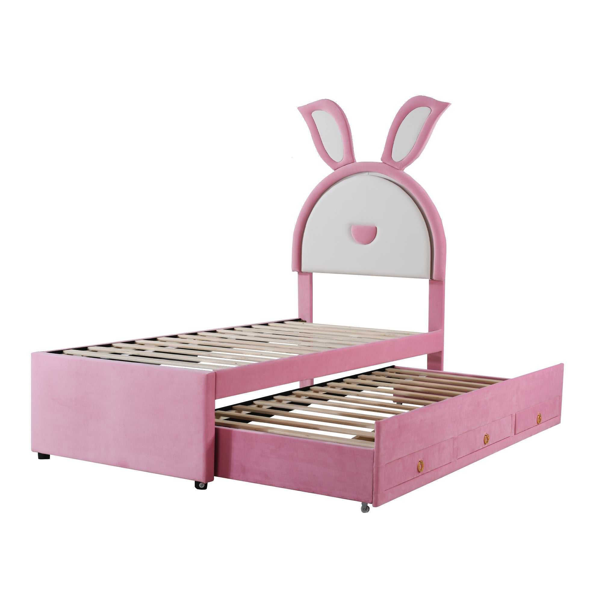 Logidon kinderbed gestoffeerd bed 90 x 200 cm roze fluwelen stoffen slaapbank