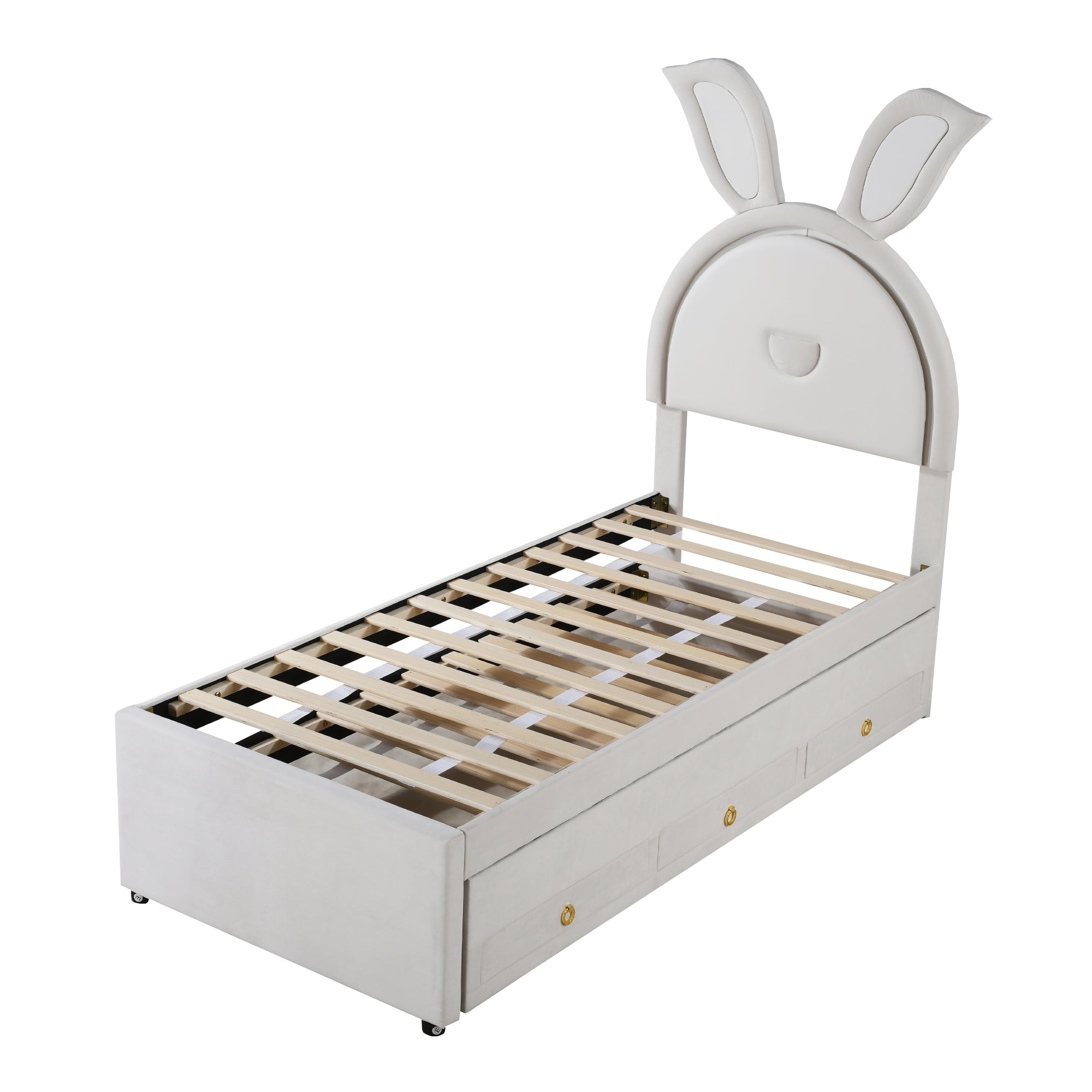 Logidon kinderbed 90x200 beige gestoffeerd bed slaapbank uitschuifbaar bed