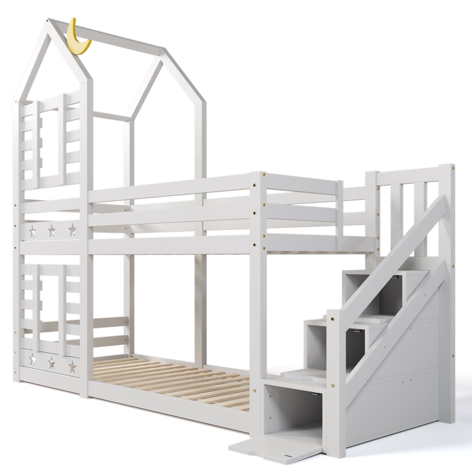Logidon kinderbed boomhut hoogslaper 90x200 wit met valbeveiliging