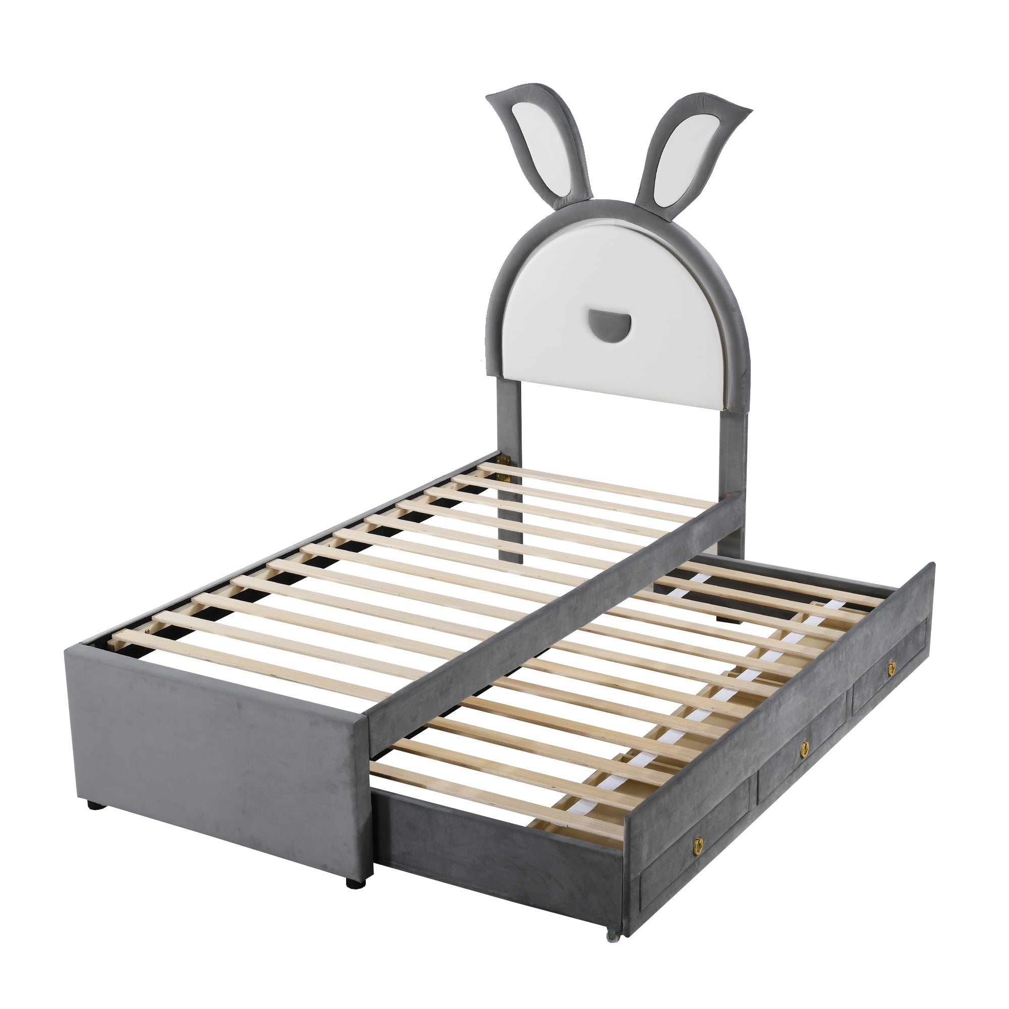Logidon children's bed 90x200 upholstered bed velvet sofa bed extendable gray