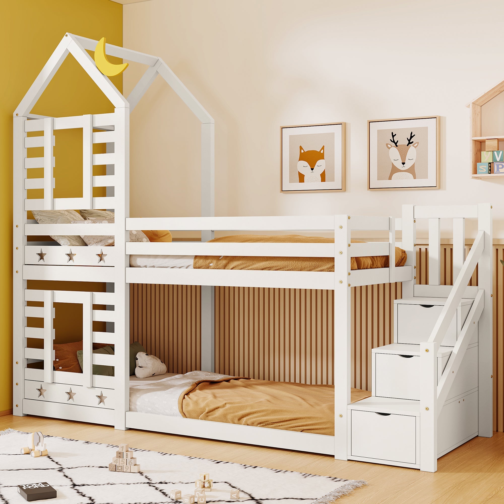 Logidon kinderbed boomhut hoogslaper 90x200 wit met valbeveiliging