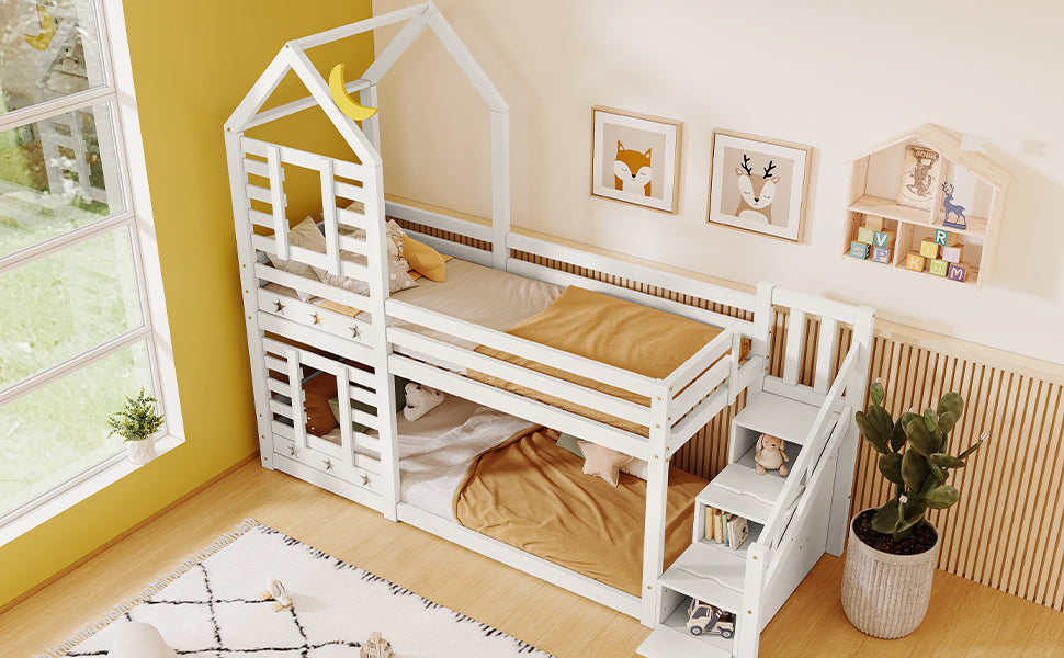 Logidon kinderbed boomhut hoogslaper 90x200 wit met valbeveiliging