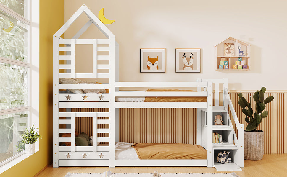 Logidon kinderbed boomhut hoogslaper 90x200 wit met valbeveiliging
