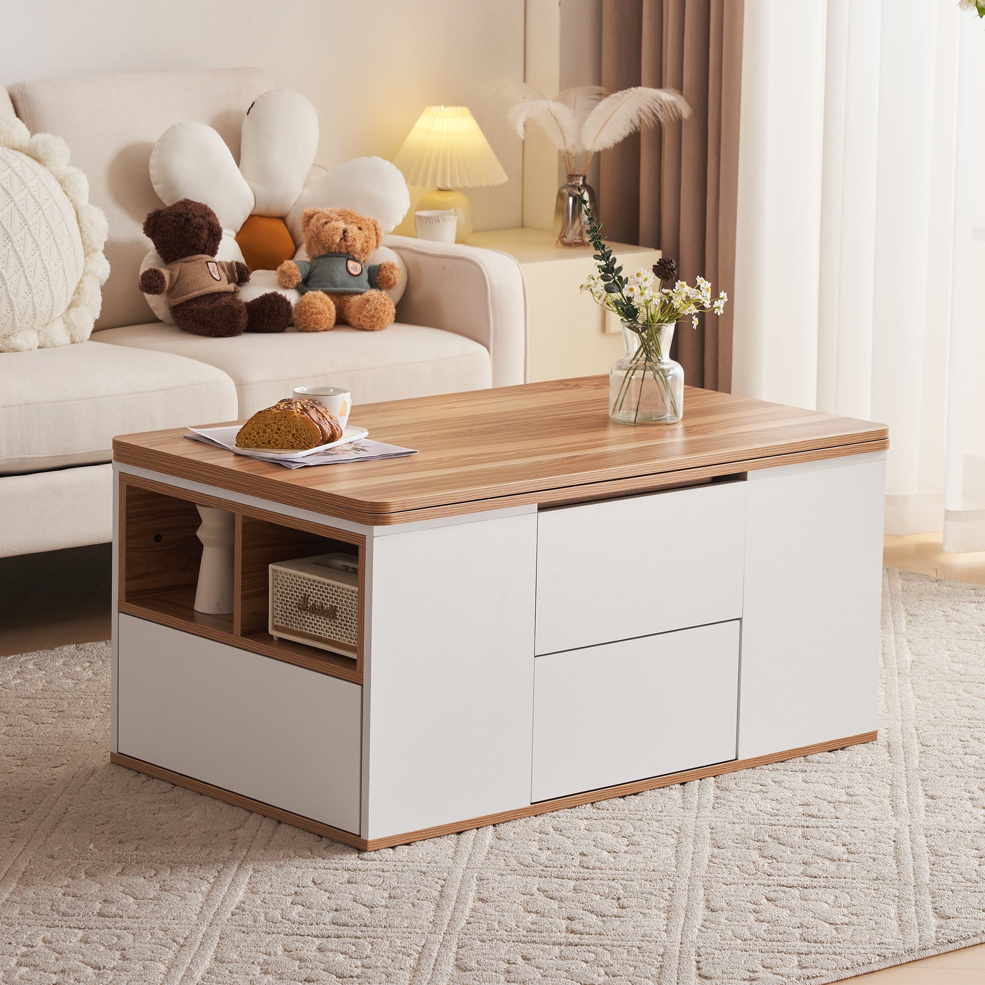Logidon Liftable Multifunctional Table White Table Top Opens 2 Tables