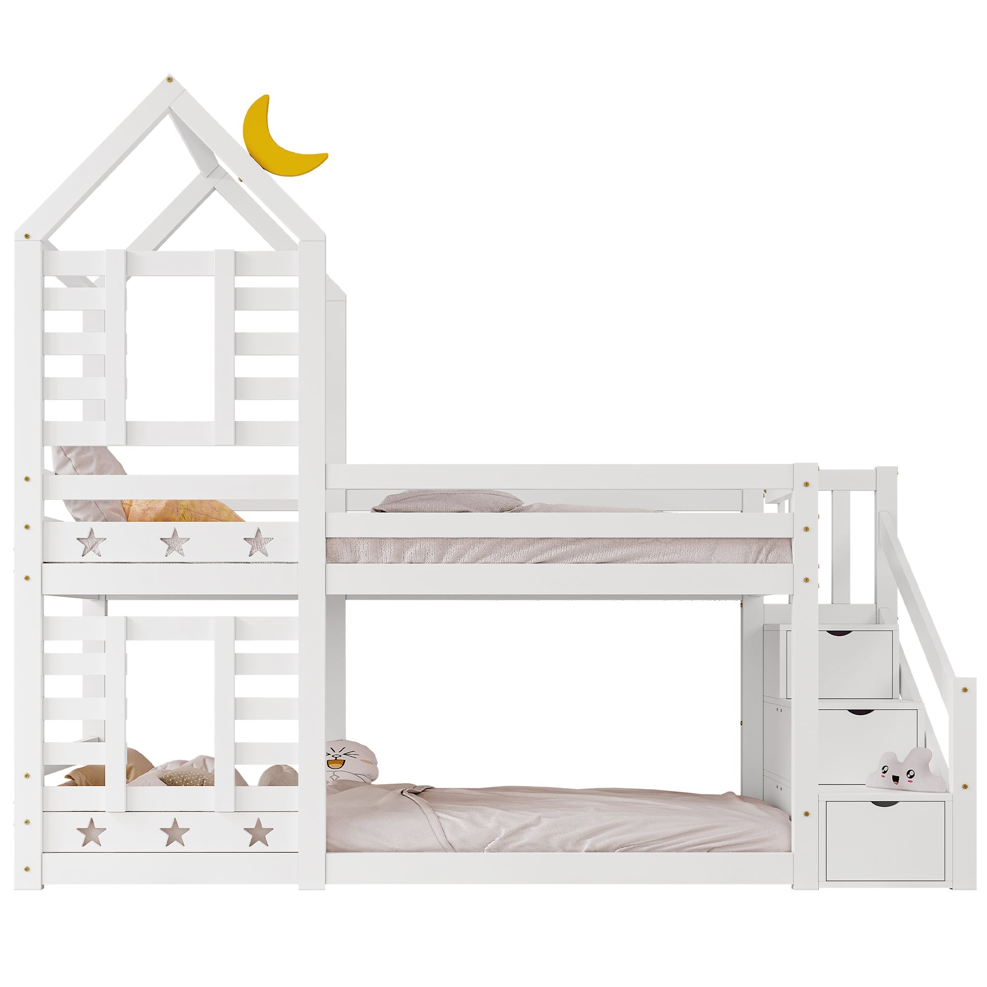 Logidon kinderbed boomhut hoogslaper 90x200 wit met valbeveiliging