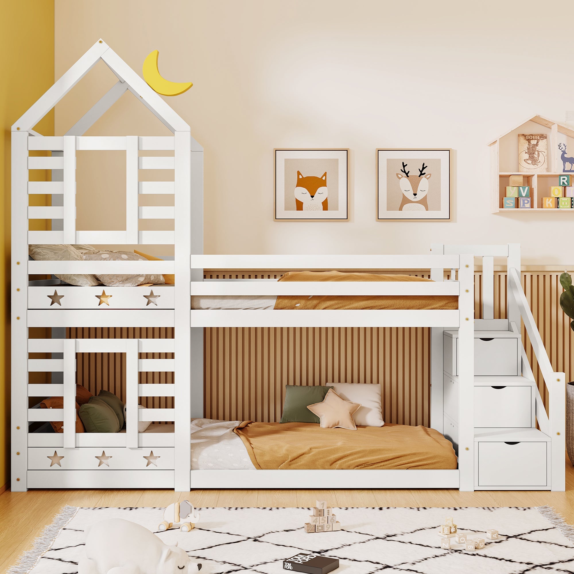 Logidon kinderbed boomhut hoogslaper 90x200 wit met valbeveiliging