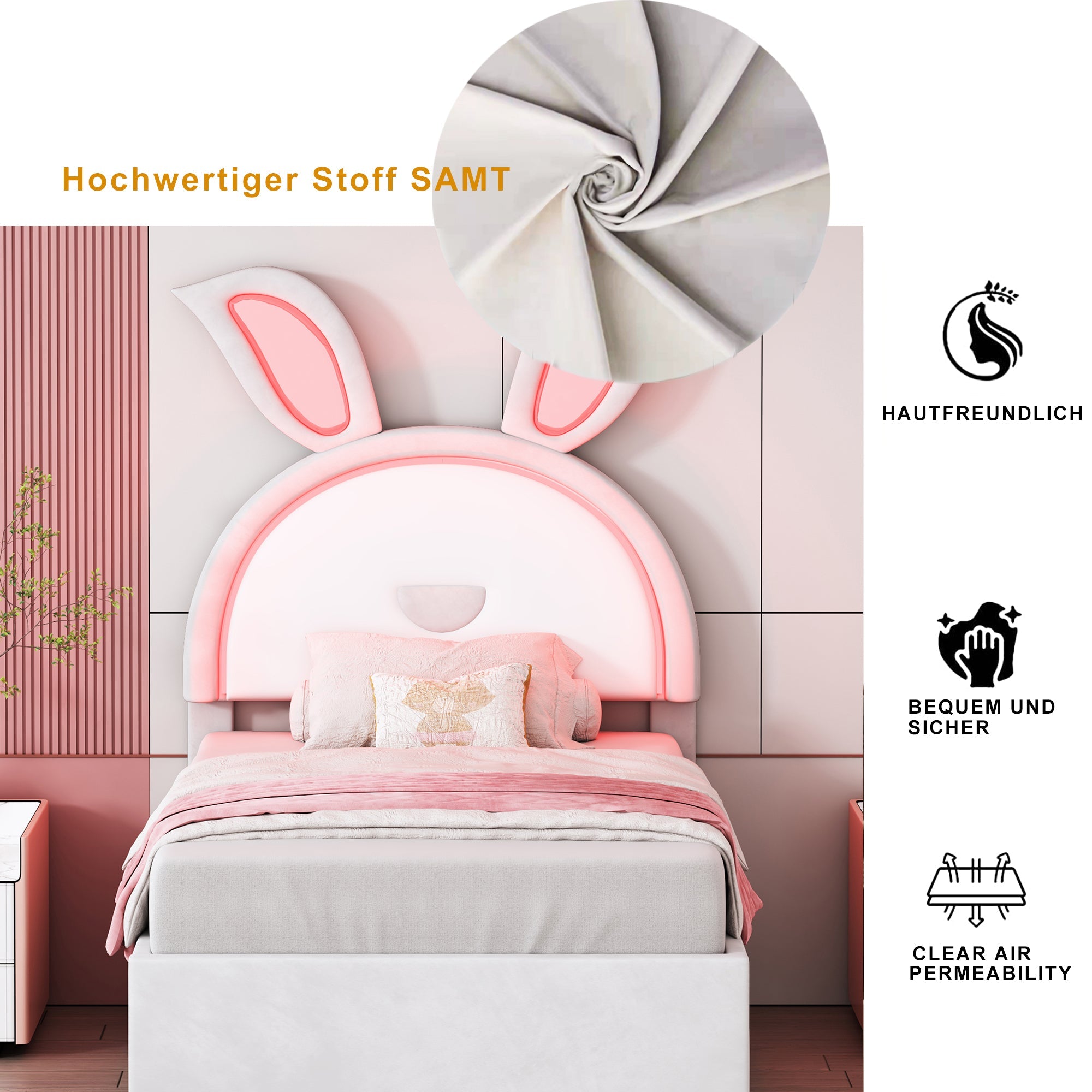 Logidon kinderbed 90x200 beige gestoffeerd bed slaapbank uitschuifbaar bed