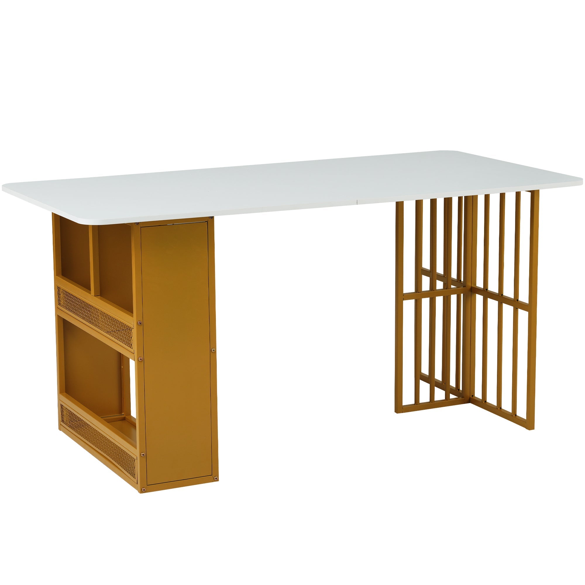 Logidon eetkamertafel 160x80 wit met opbergruimte goud frame