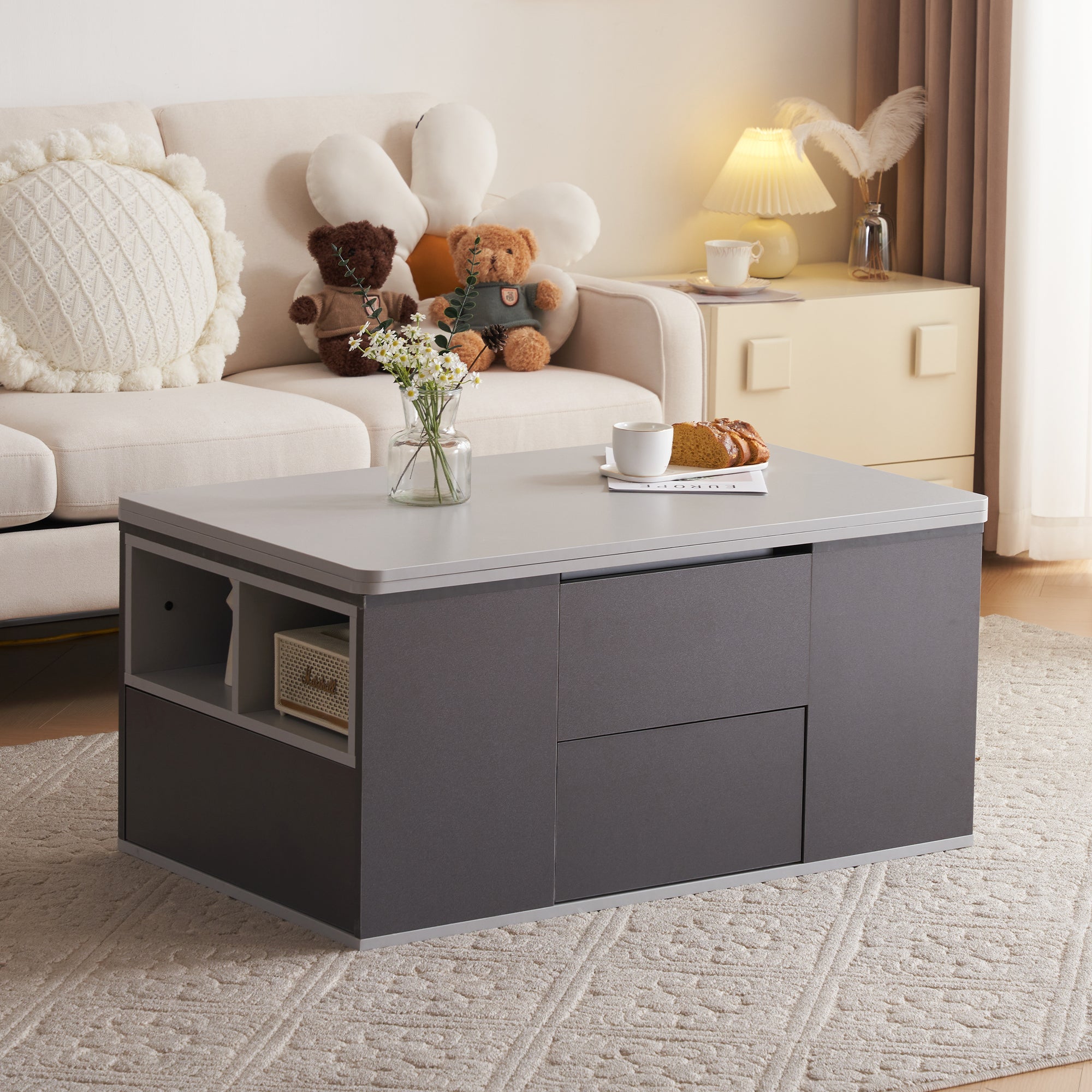 Logidon Hefbare Multifunctionele Salontafel Donkergrijs Met Twee Tafels