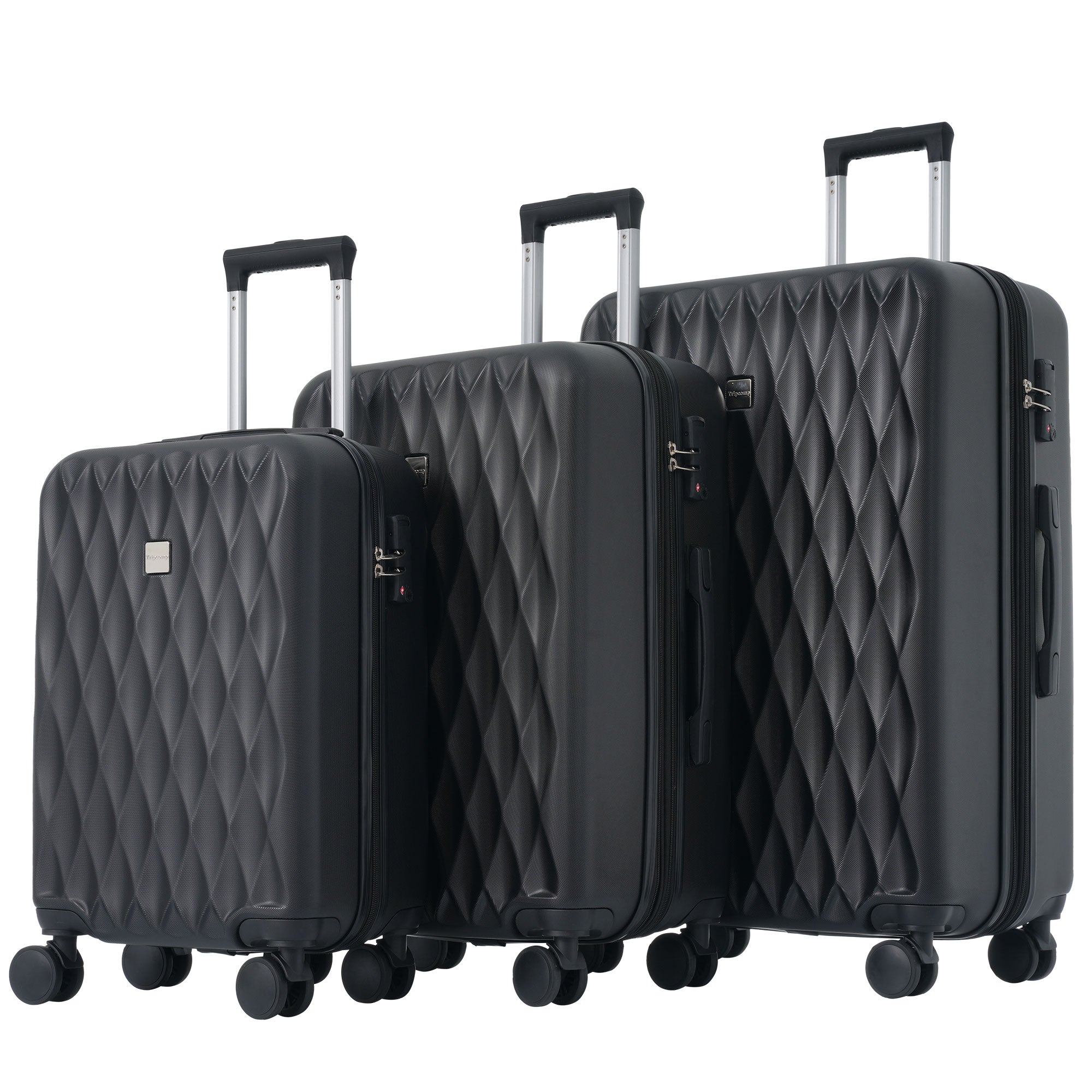 Logidon kofferset M-L-XL harde schaal, ABS, 4 wielen, zwart