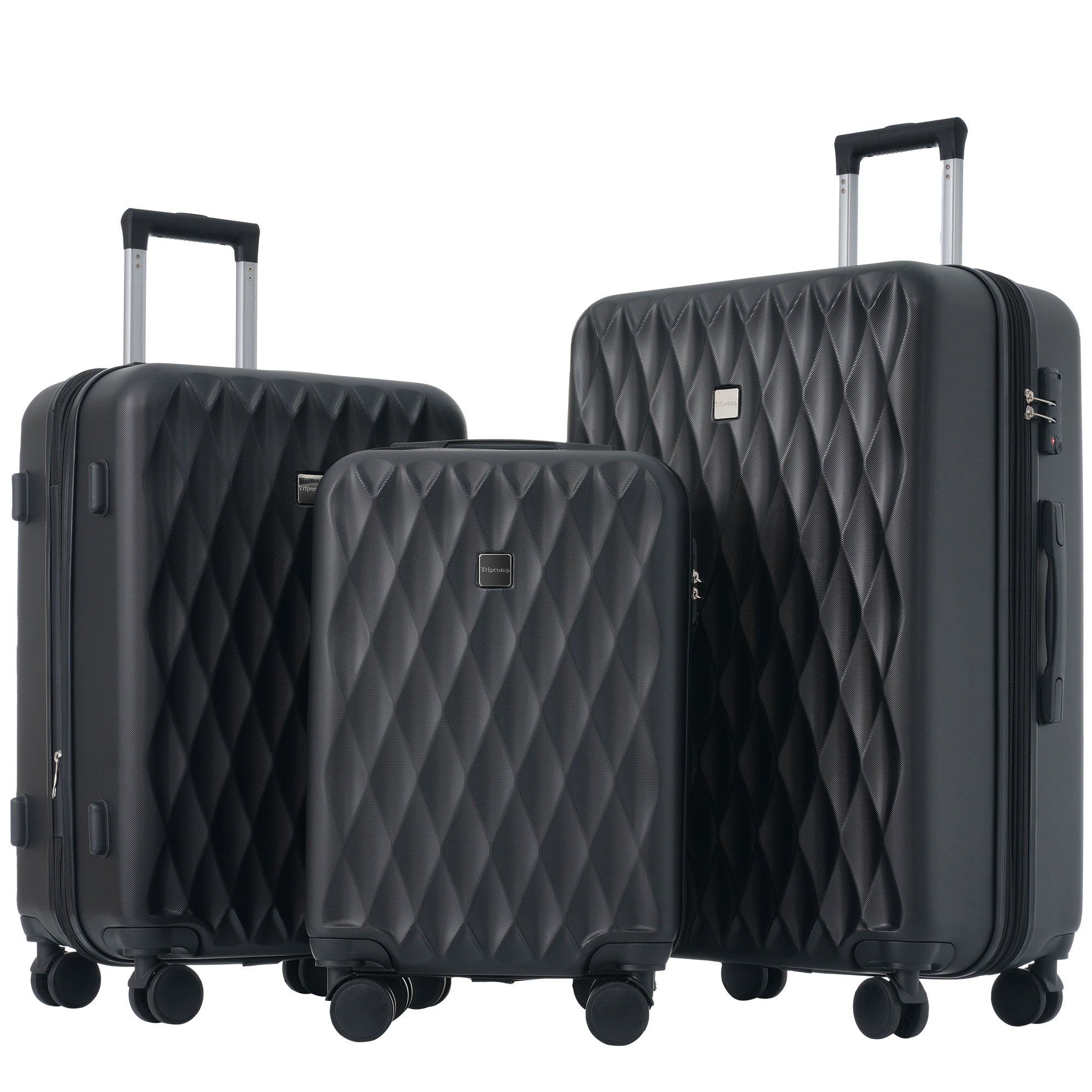 Logidon kofferset M-L-XL harde schaal, ABS, 4 wielen, zwart