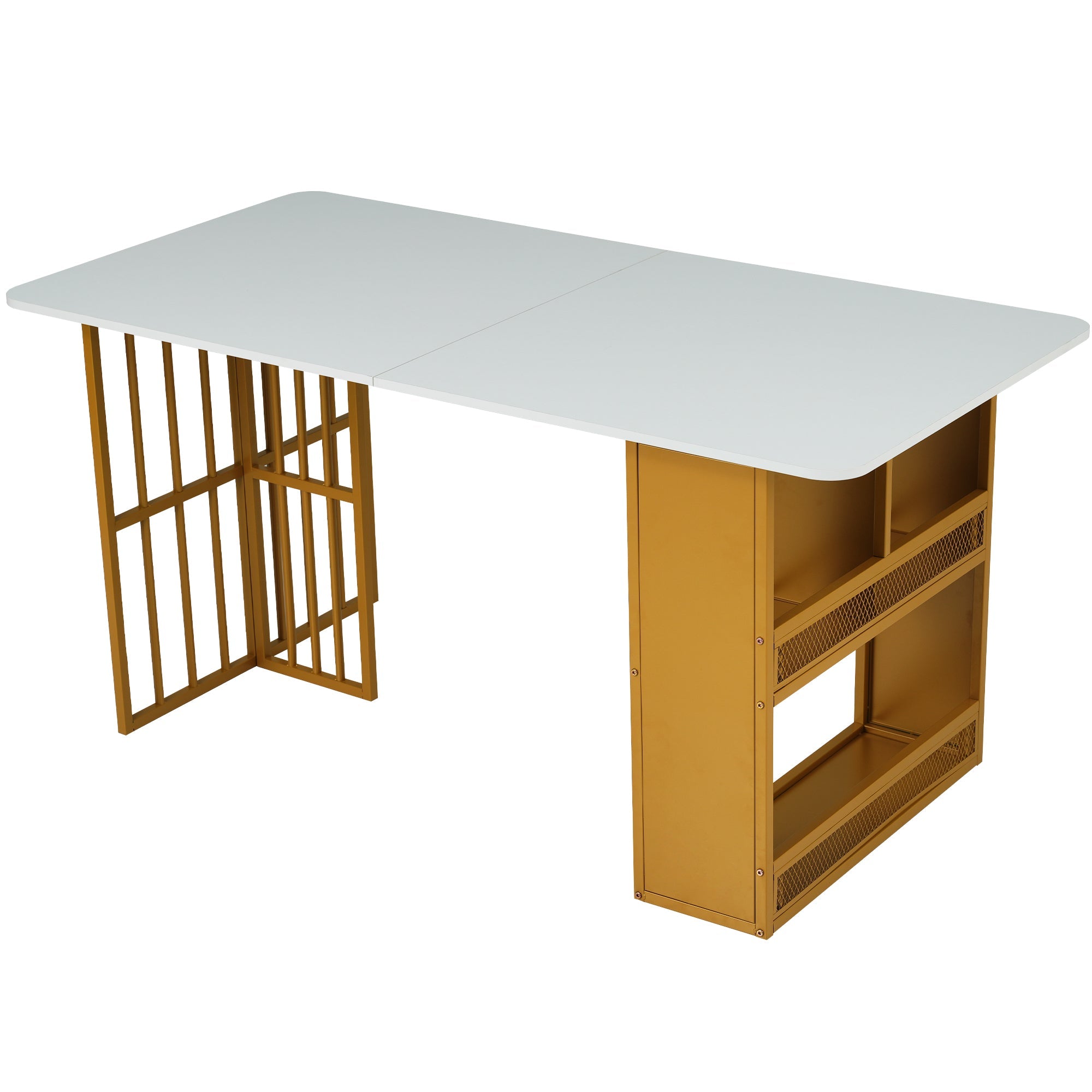 Logidon eetkamertafel 160x80 wit met opbergruimte goud frame