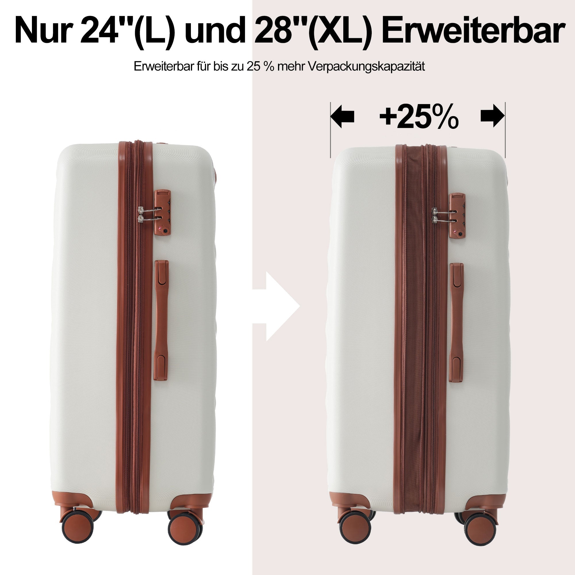 Logidon harde koffer 24 inch rolkoffer crèmebruin TSA-slot