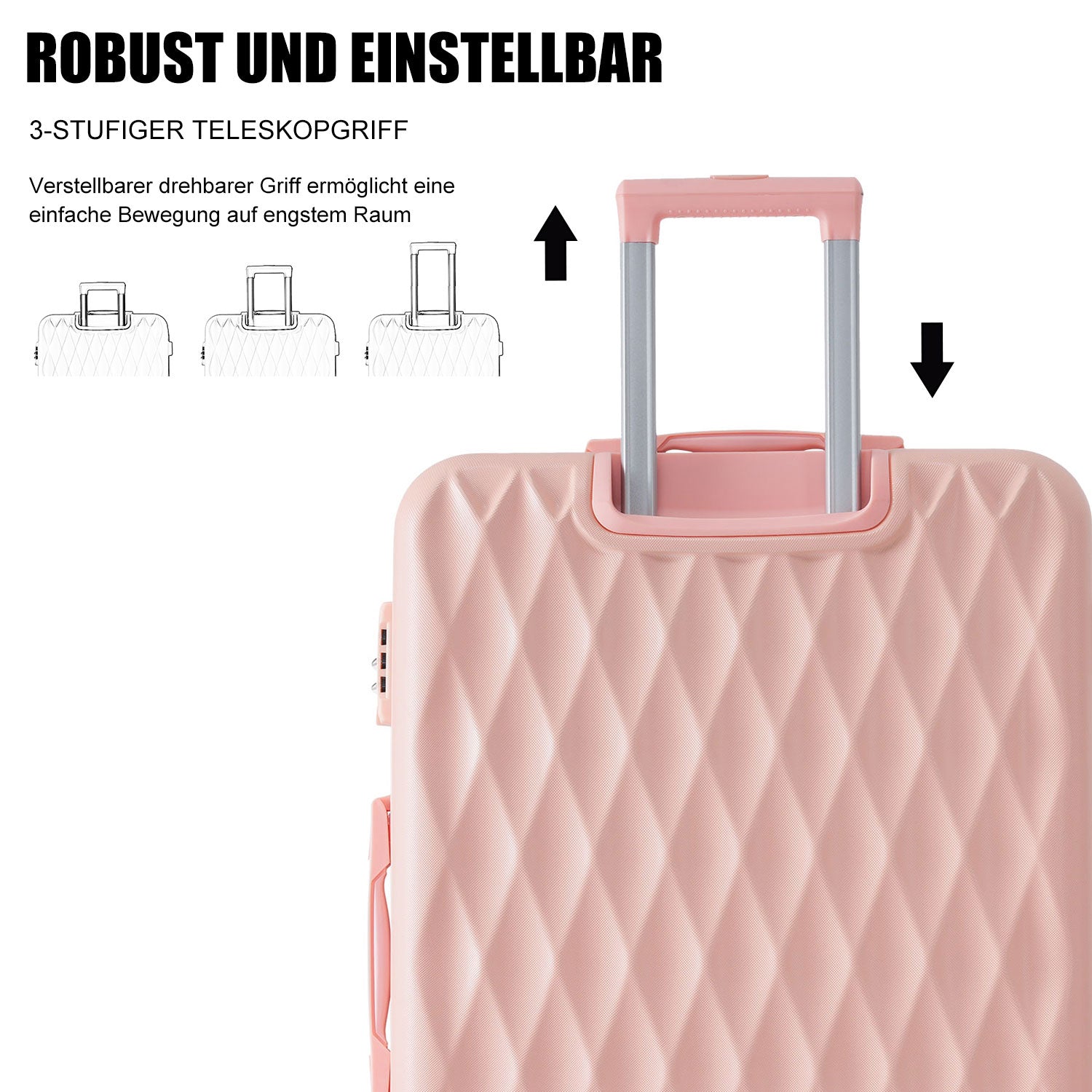Logidon hardshell koffer roze, 4 wielen, TSA slot, handbagage