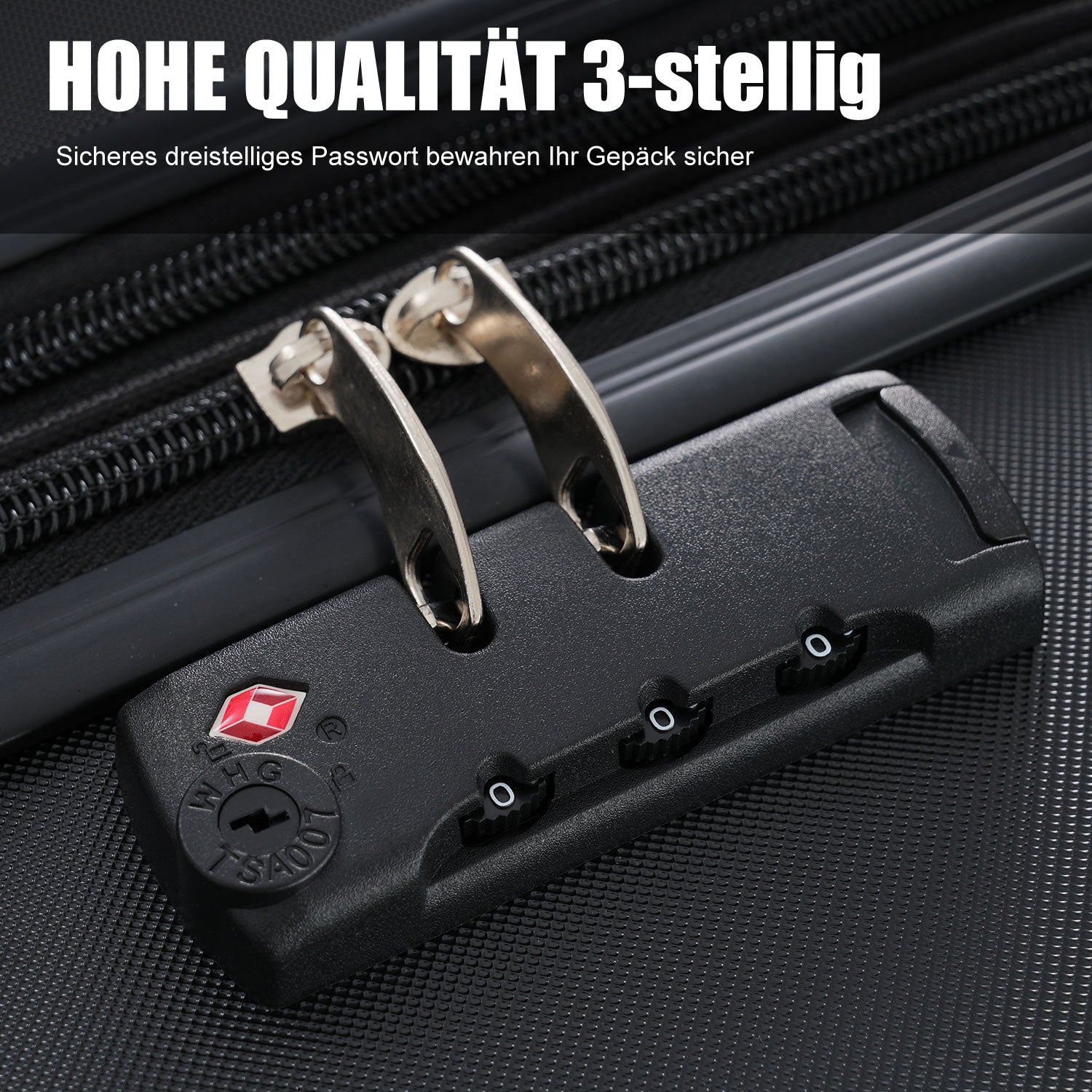 Logidon kofferset M-L-XL harde schaal, ABS, 4 wielen, zwart