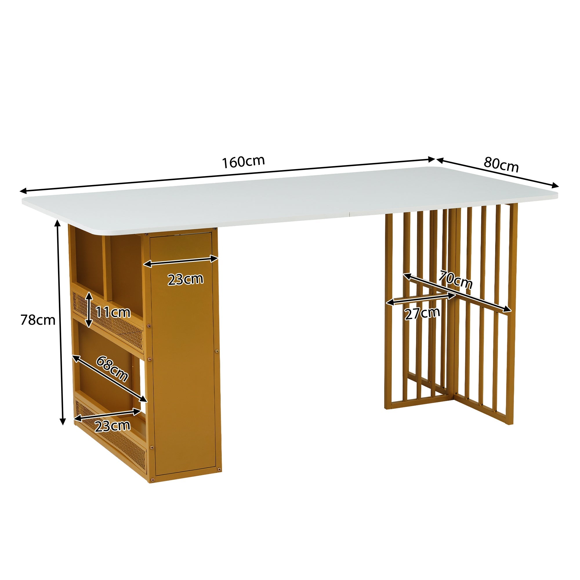 Logidon eetkamertafel 160x80 wit met opbergruimte goud frame