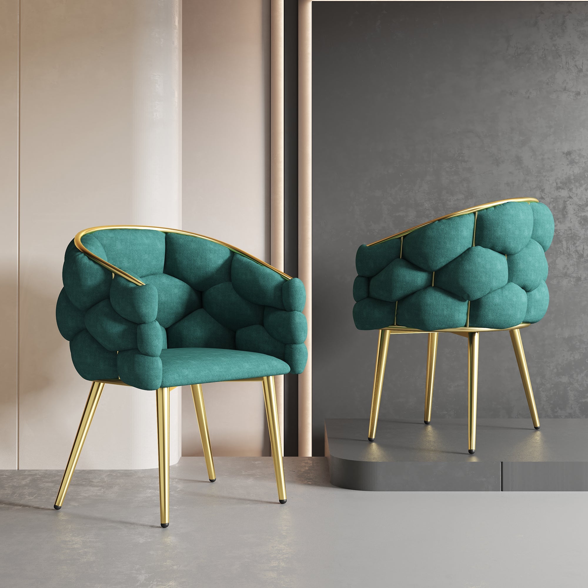 Logidon Luxury Velor Chair Green Bubble With Gold-Plated Legs