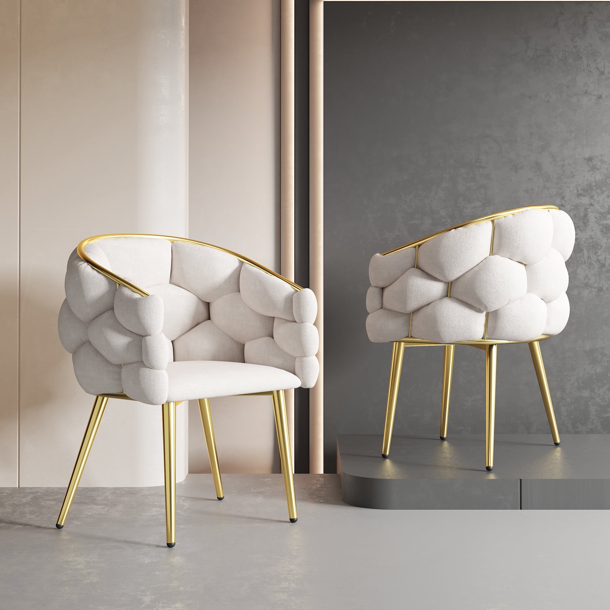 Logidon Luxury Velvet Chair Beige With Golden Legs Dining Chair
