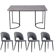 Logidon Eetkamerset 140x80 cm met 4 stoelen grijs fluweel ruitpatroon