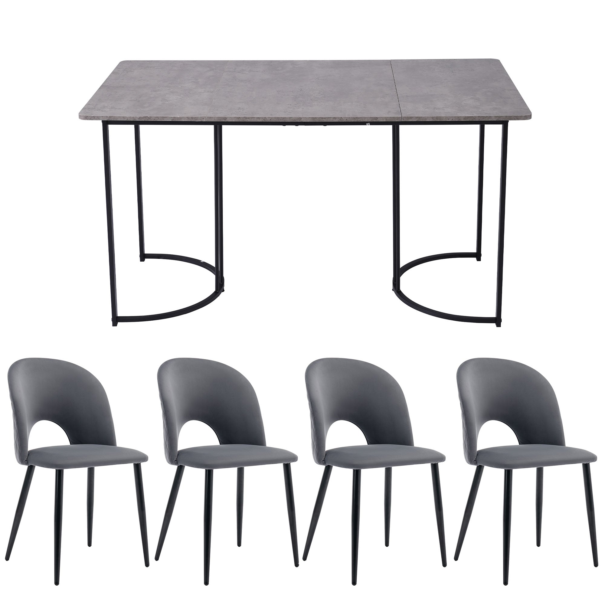 Logidon Eetkamerset 140x80 cm met 4 stoelen grijs fluweel ruitpatroon