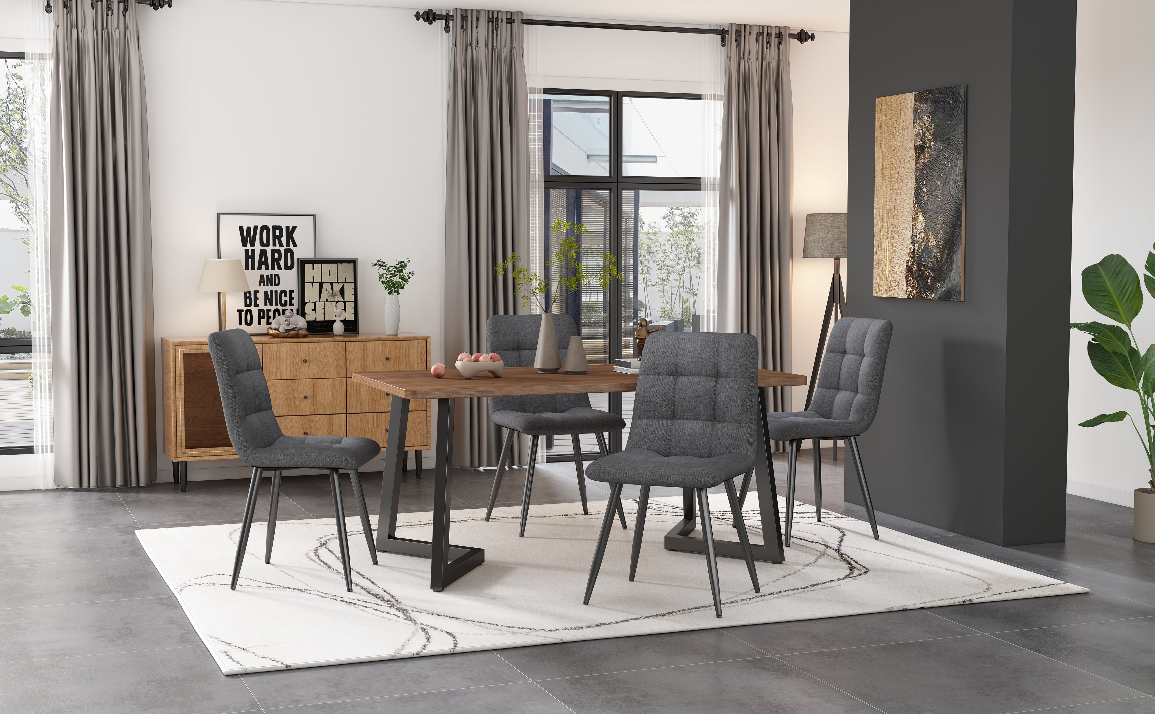 Logidon eettafel 117x68 cm zwart walnoot houtnerf metalen poten
