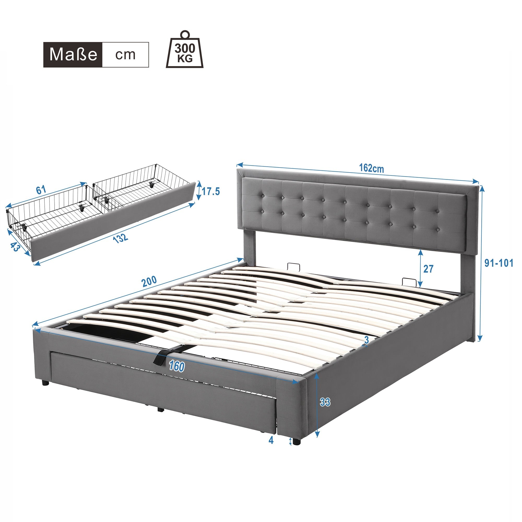 Logidon Bed Met Box En Laden Grijs Fluweel 160x200