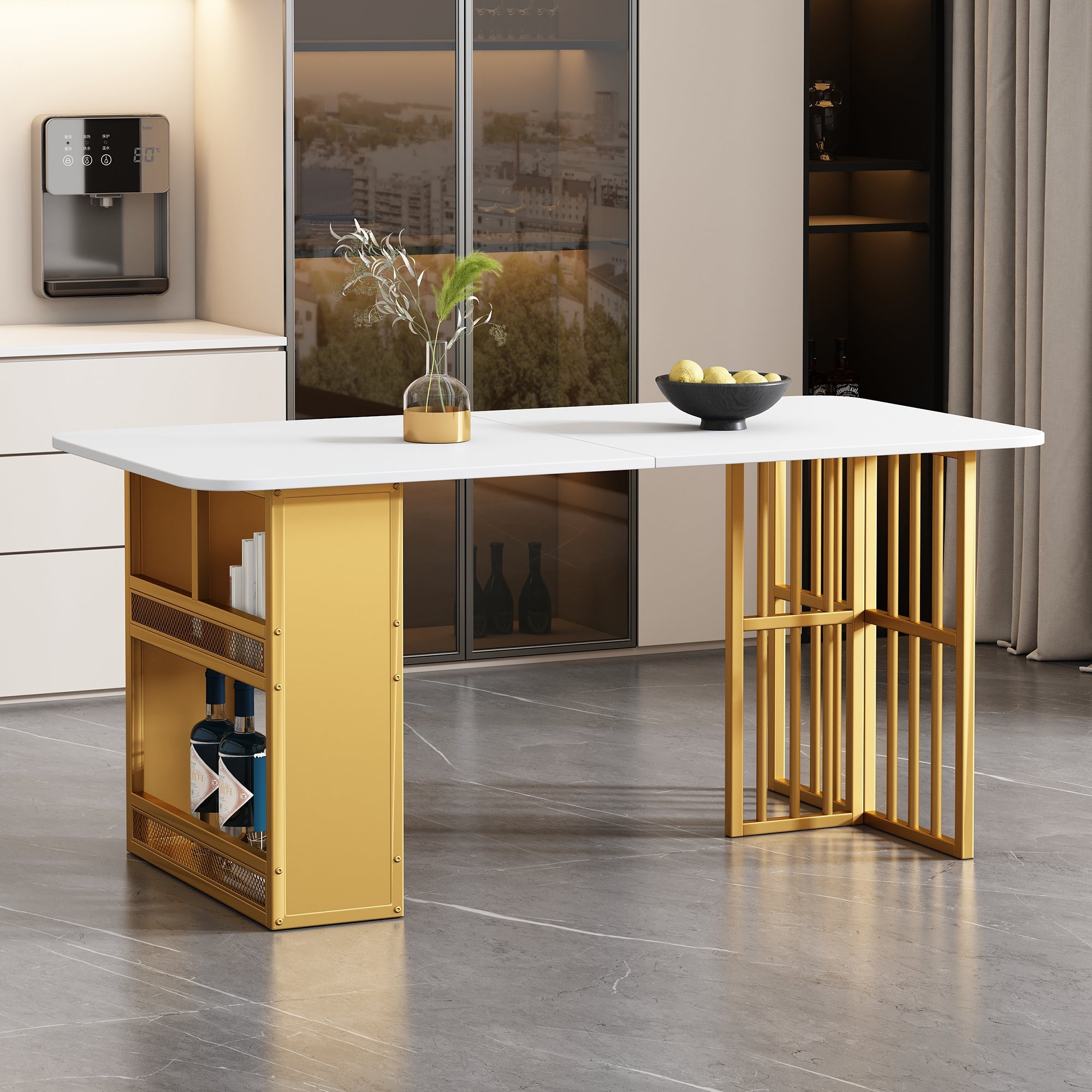 Logidon eetkamertafel 160x80 wit met opbergruimte goud frame