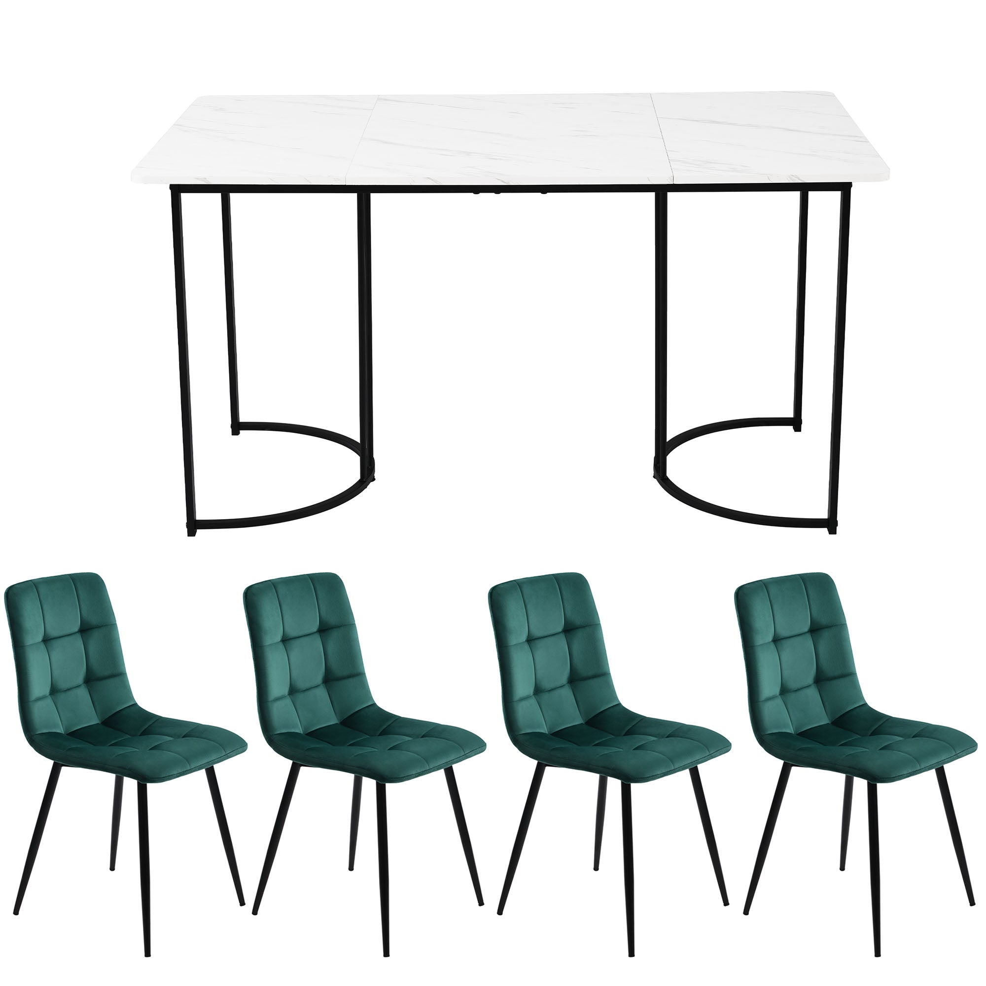 Logidon eetgroep 5-delig 140x80 cm witte MDF tafel donkergroene stoelen