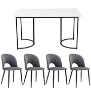 Logidon eetgroep fluweel grijs 4 stoelen tafel 140x80 cm wit zwart