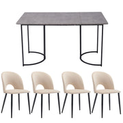 Logidon Eettafelset 140x80cm Eettafelset met 4 stoelen Beige fluweel ruitpatroon